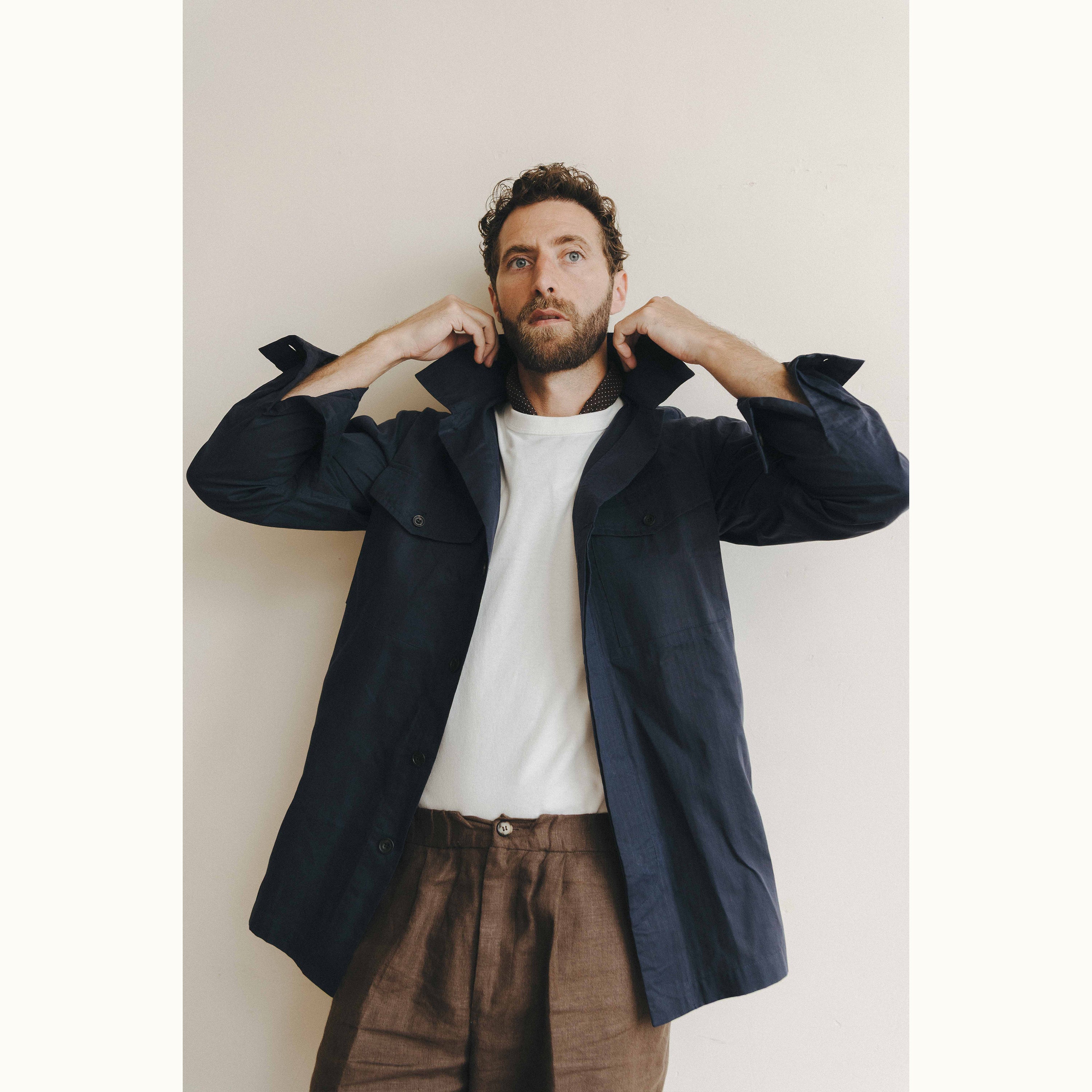 Navy Blue Herringbone Cotton Field Shirt