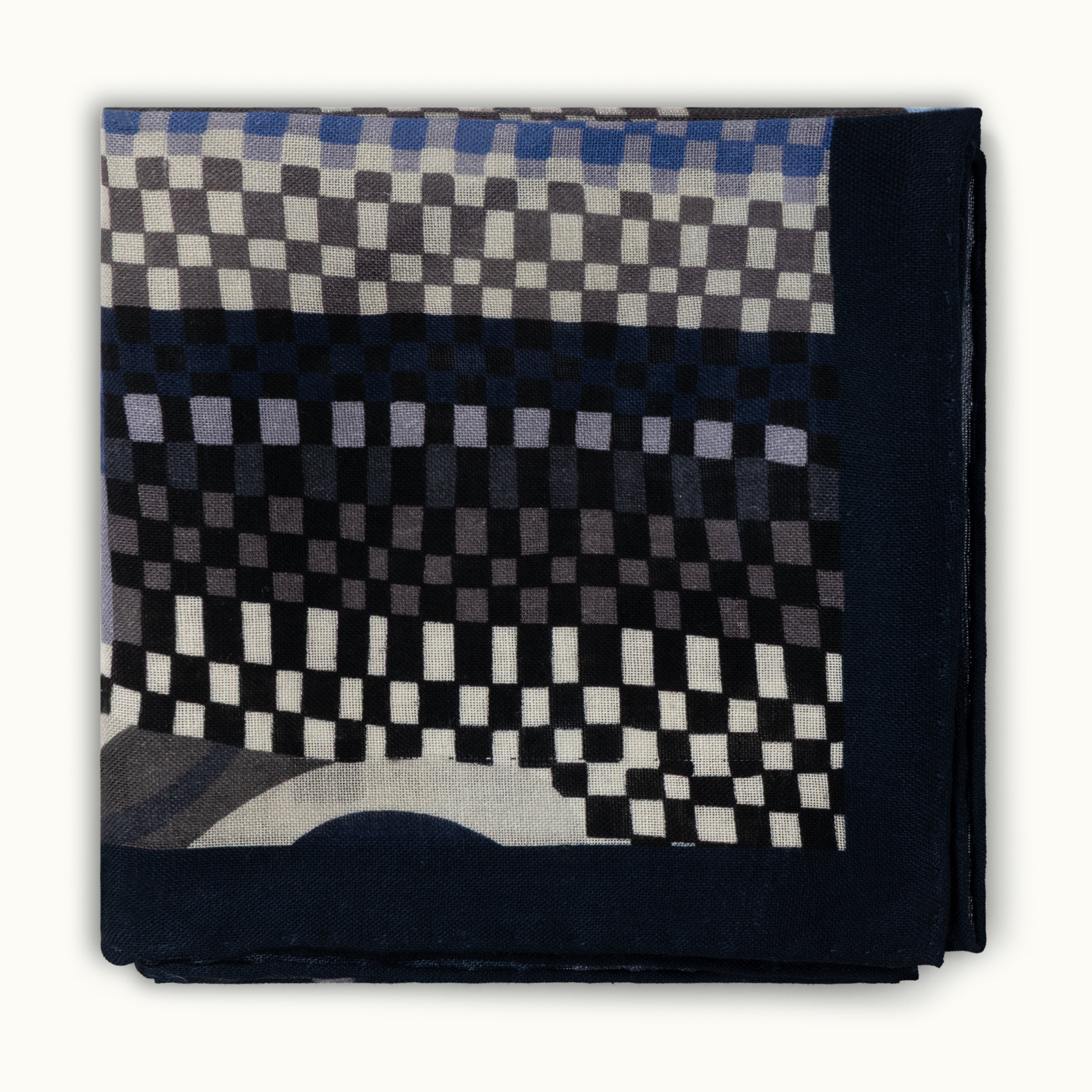Blue & Grey Abstract Wool-Silk Neckerchief