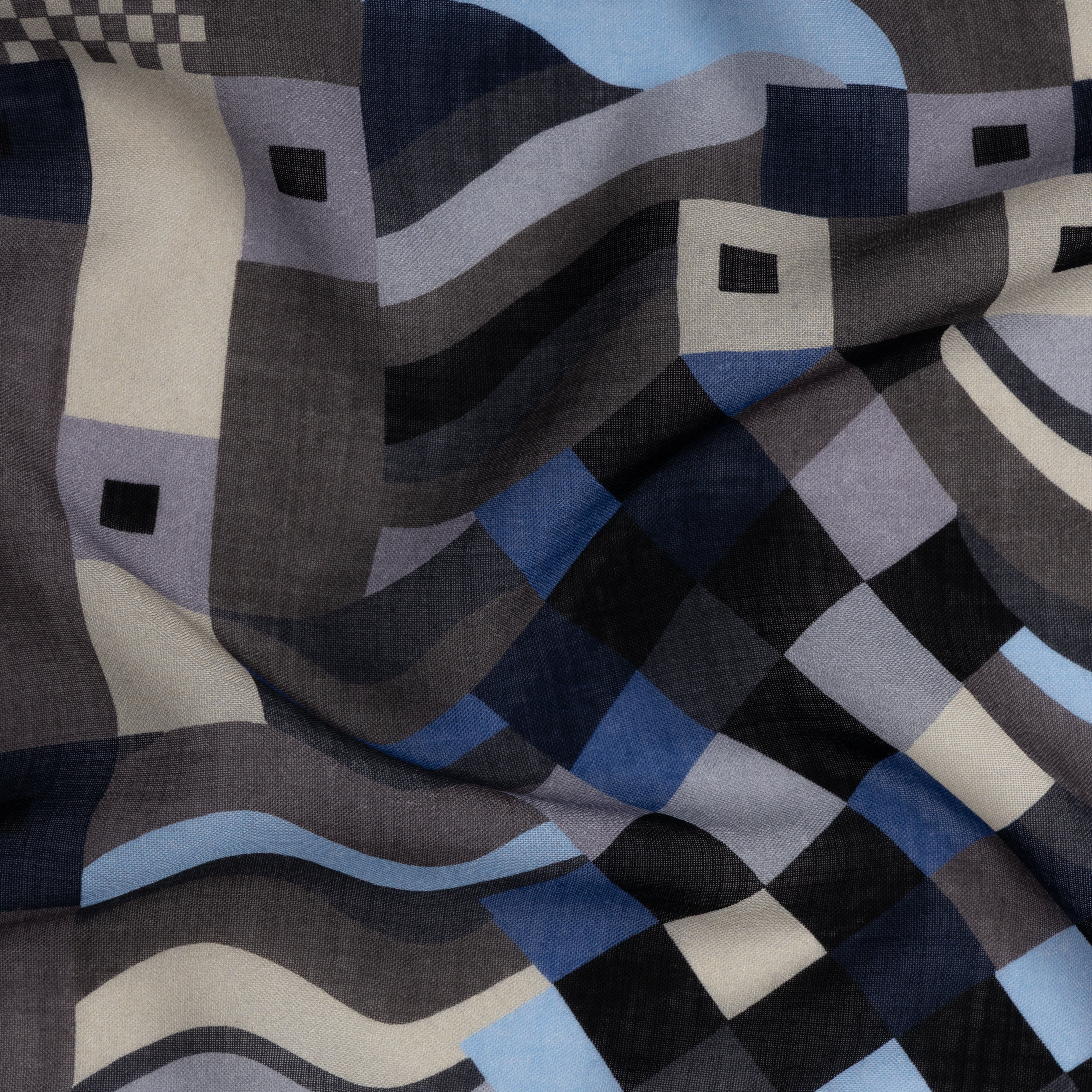 Blue & Grey Abstract Wool-Silk Neckerchief