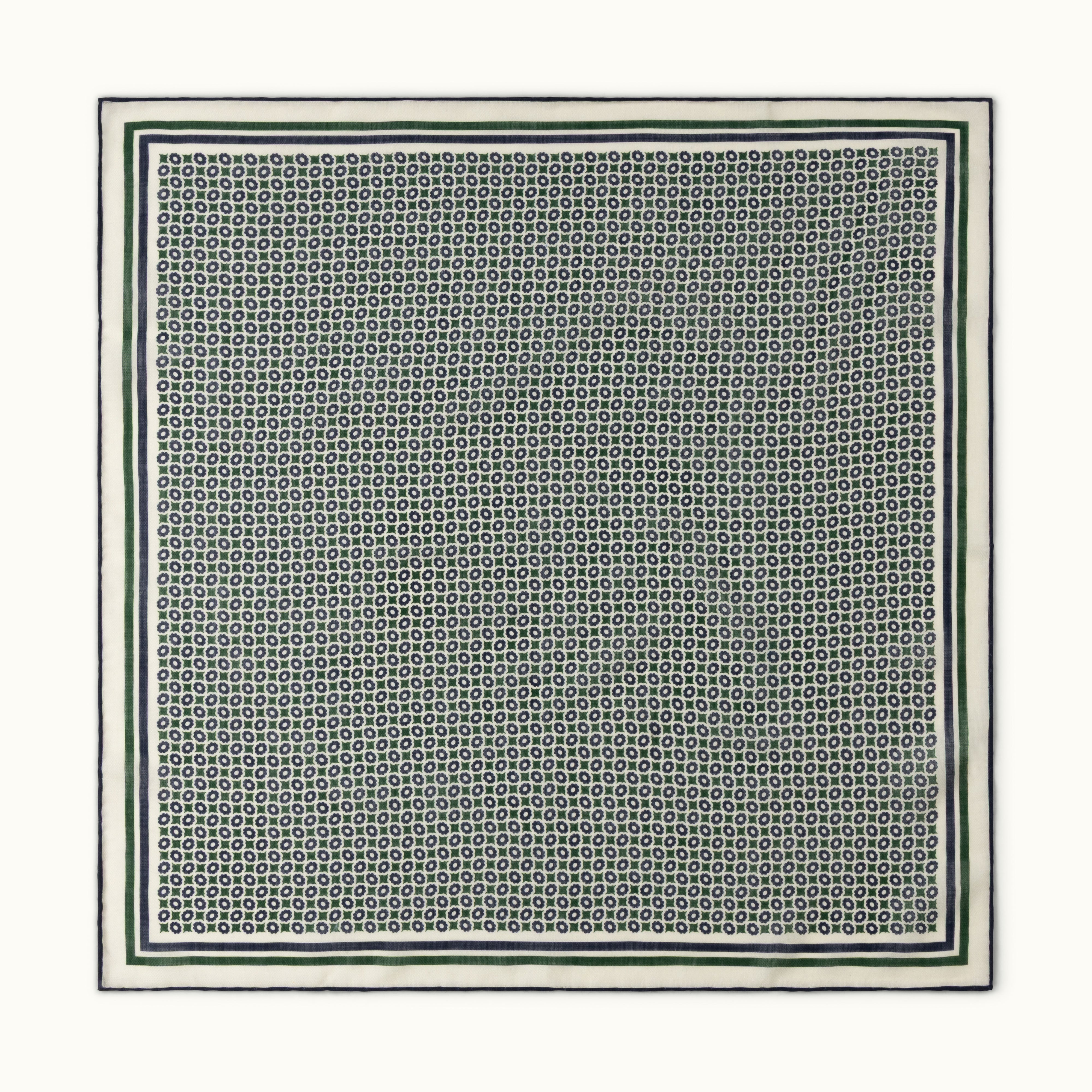 Navy & Green Archive Print Wool-Silk Neckerchief