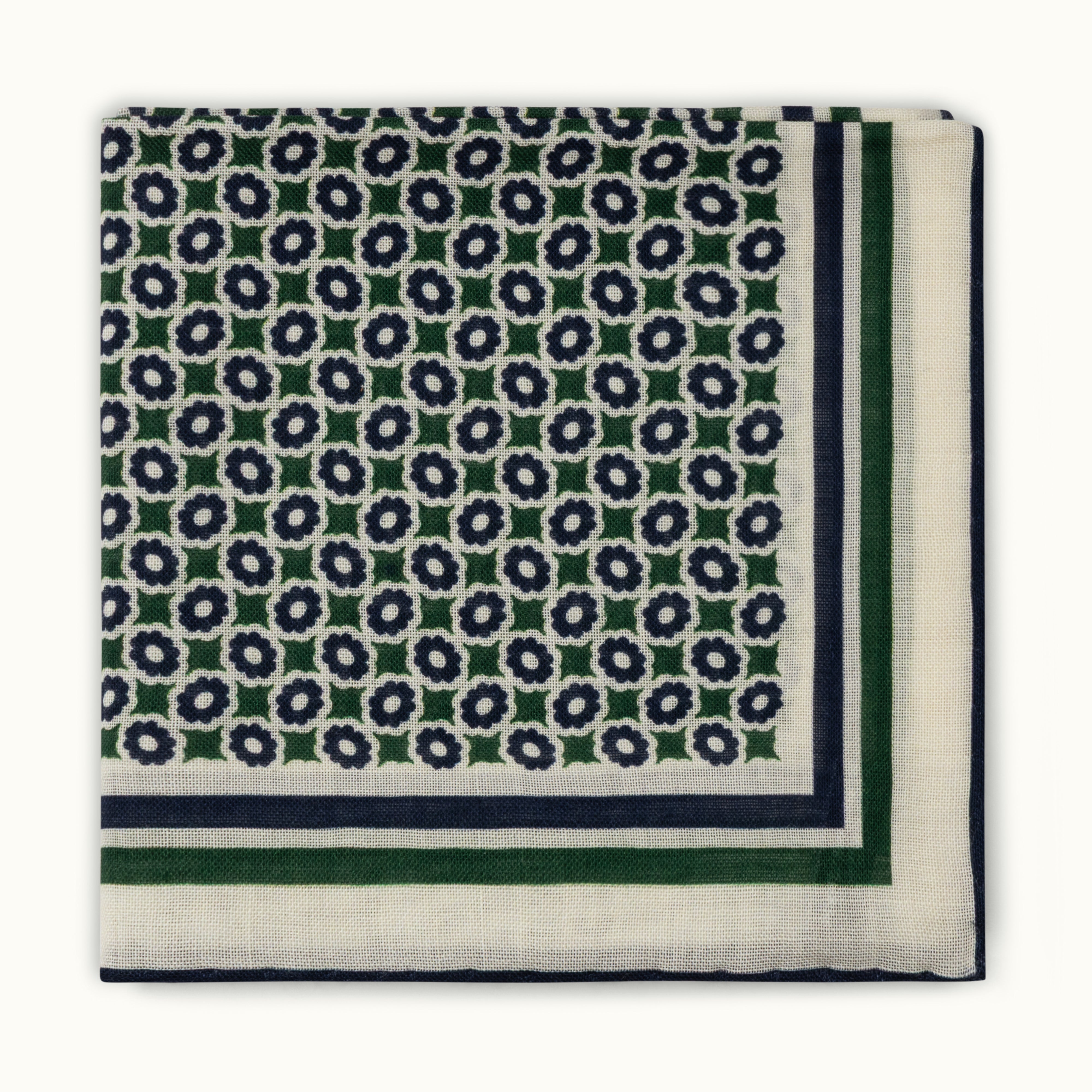 Navy & Green Archive Print Wool-Silk Neckerchief