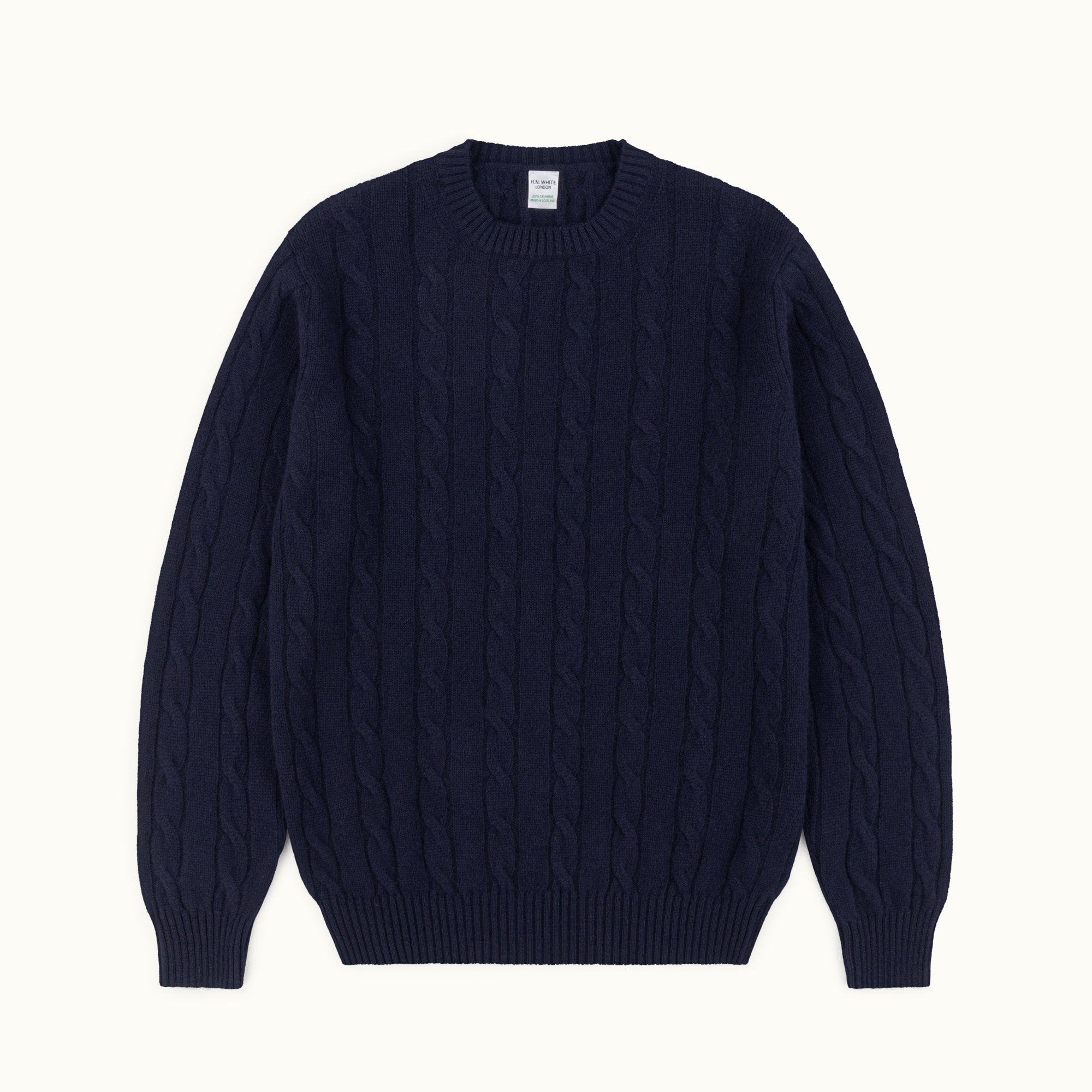 Navy Blue Cable Knit Cashmere Jumper