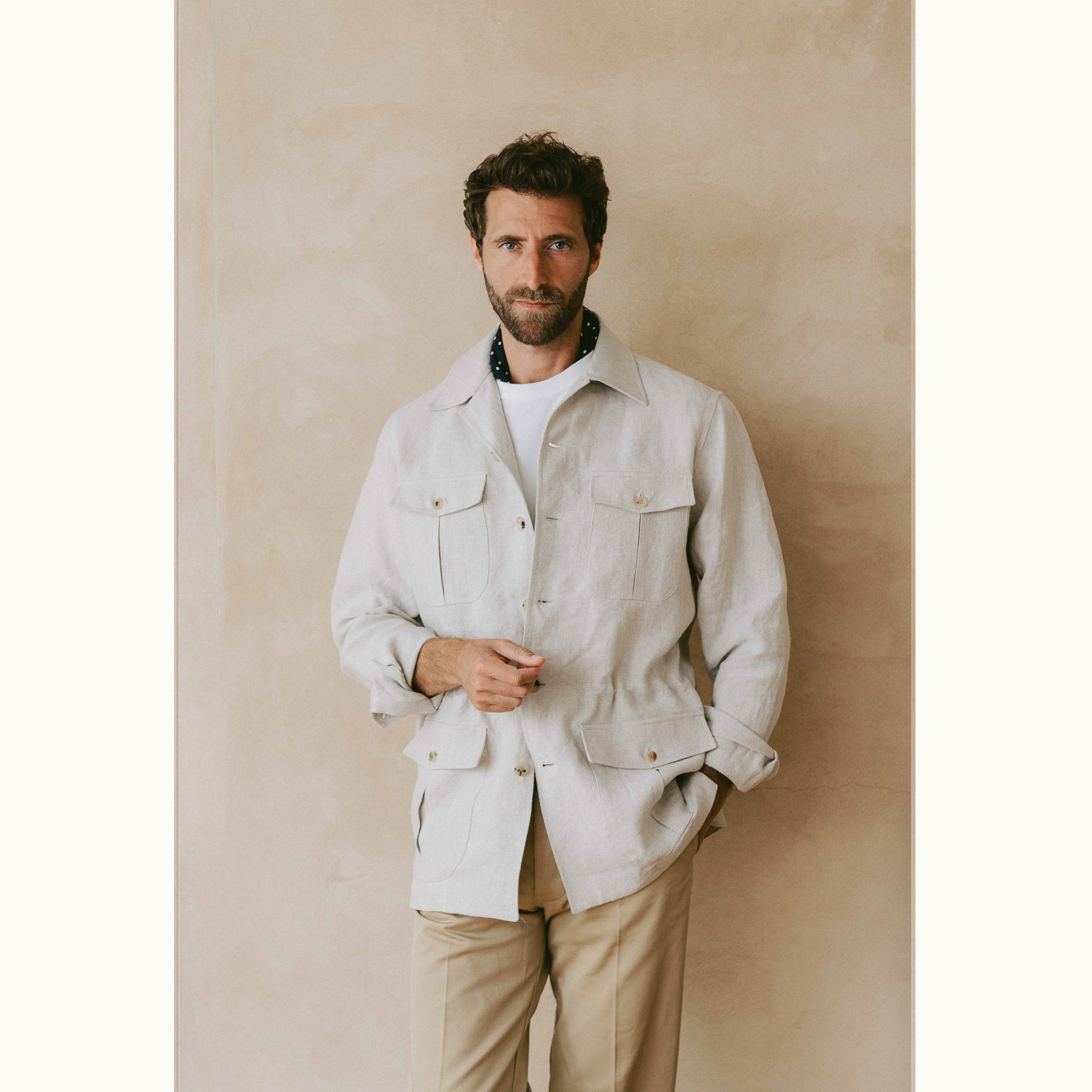 Oatmeal Washed Linen Safari Jacket