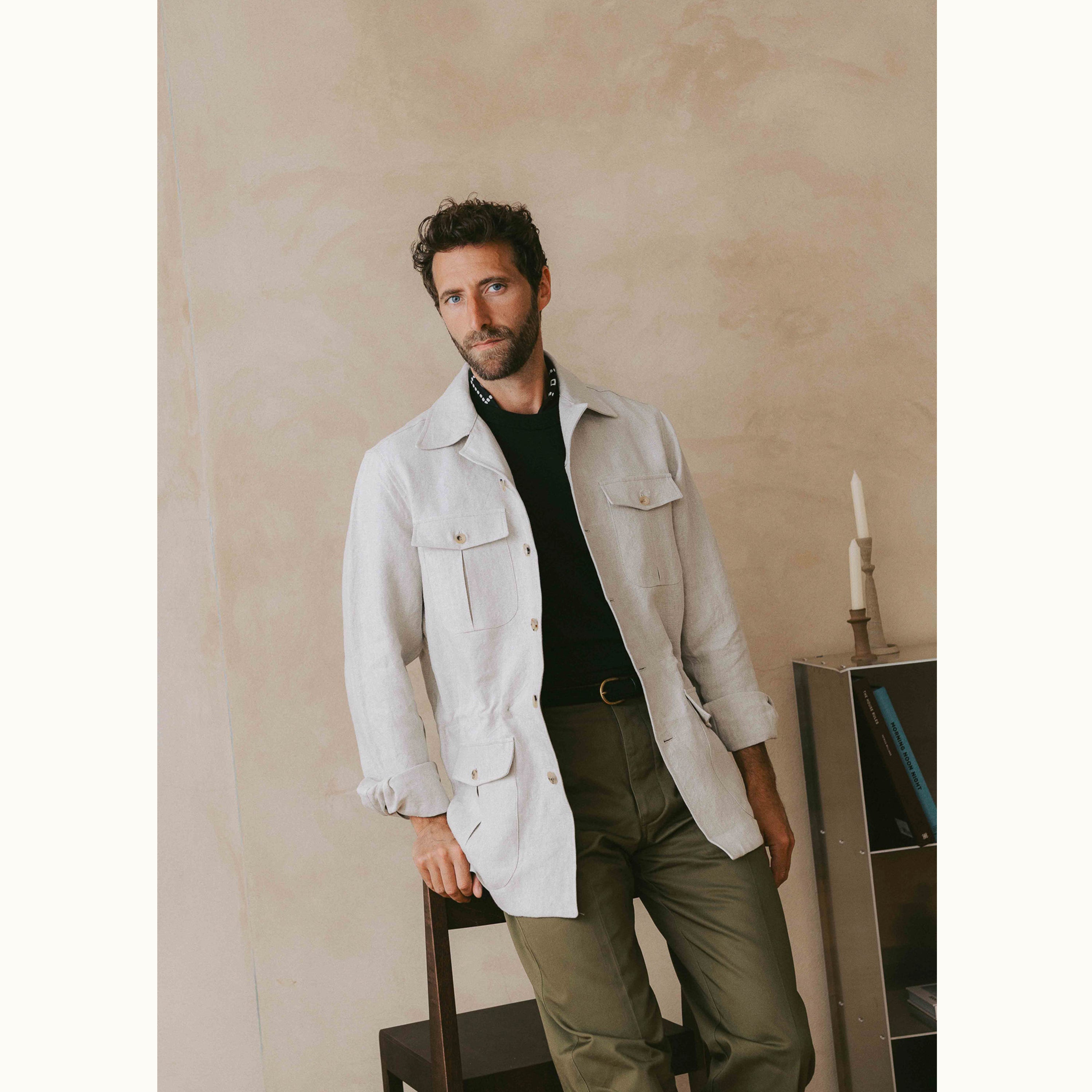 Oatmeal Washed Linen Safari Jacket
