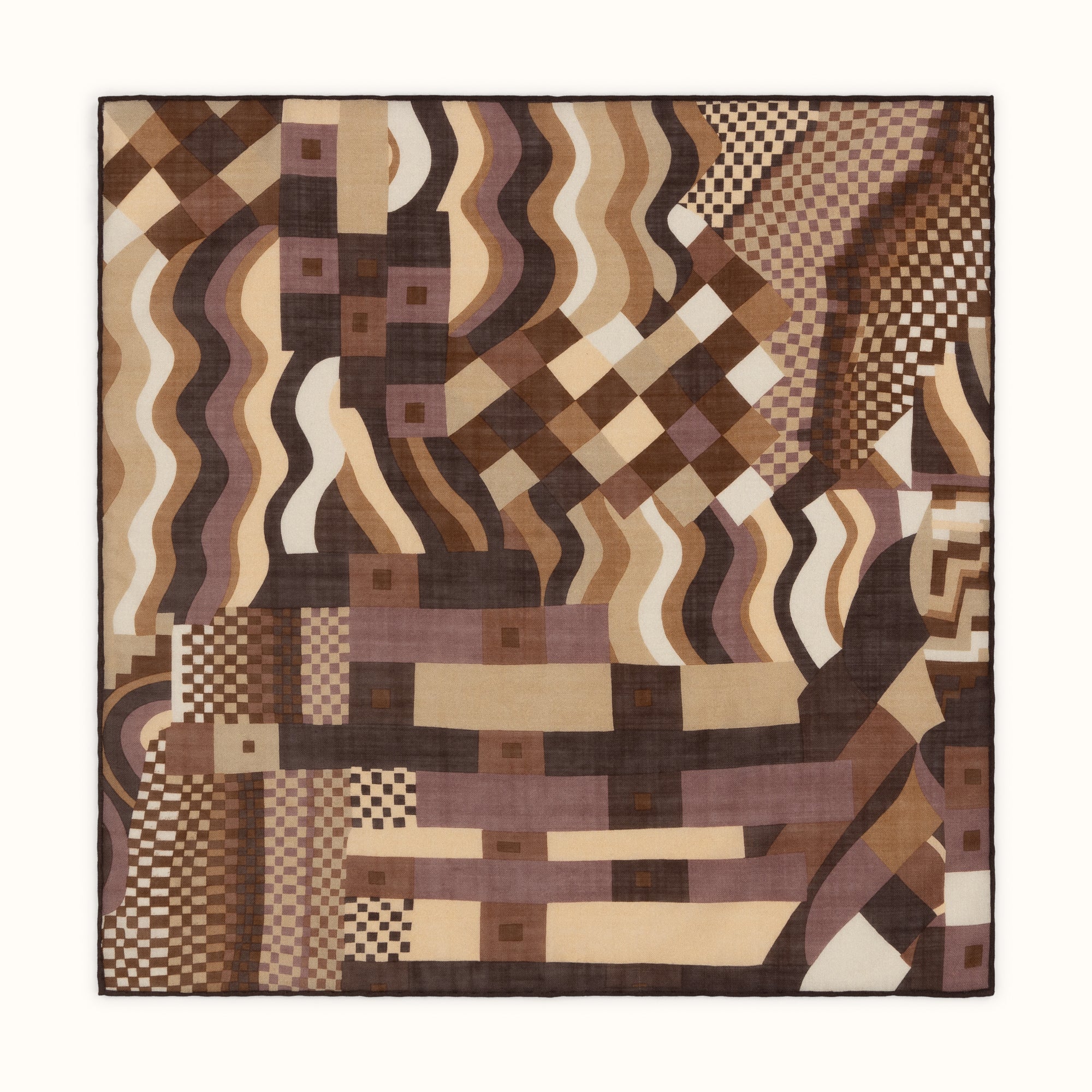 Brown & Ecru Abstract Pocket Square