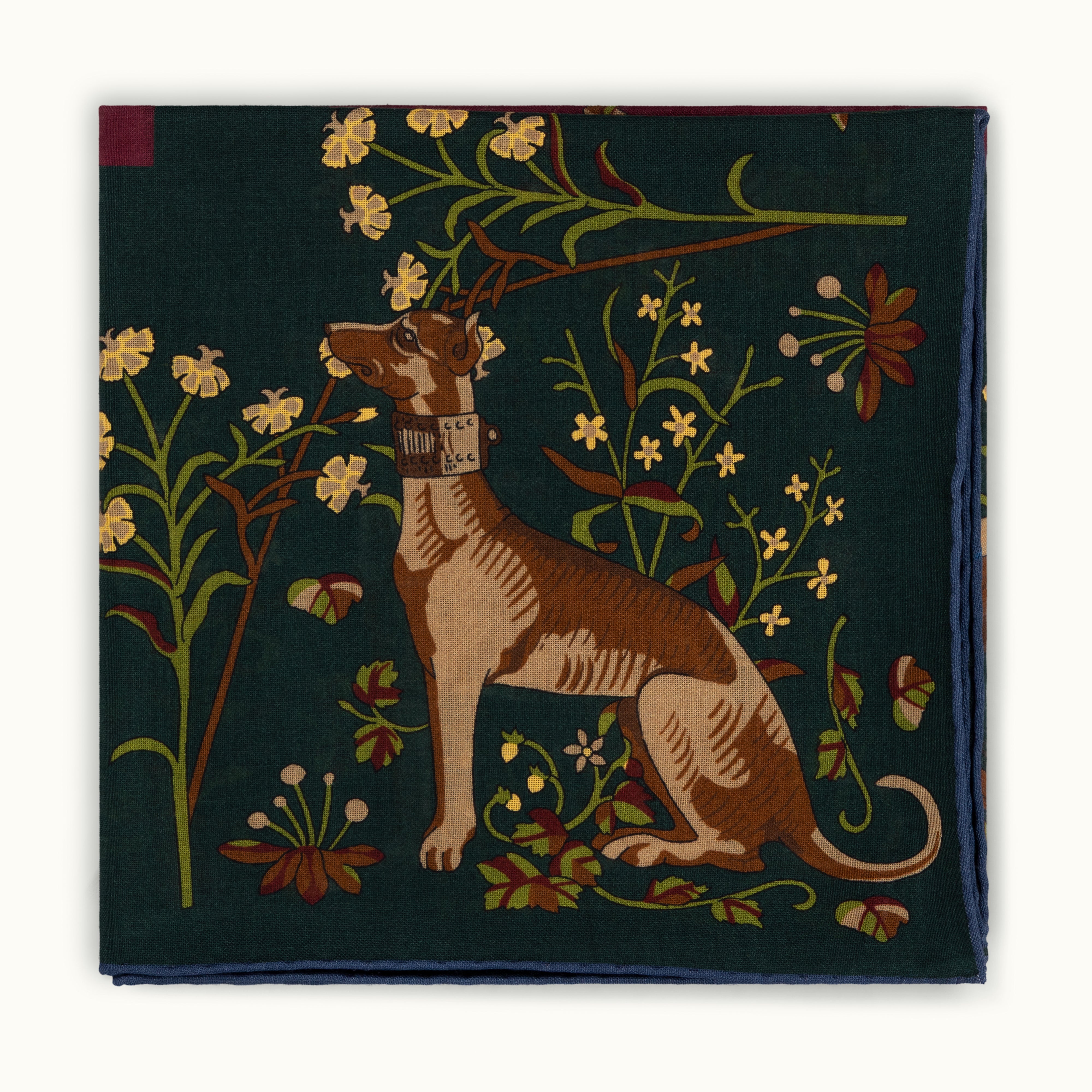 Burgundy and Green Sighthounds Wool-Silk Square Scarf