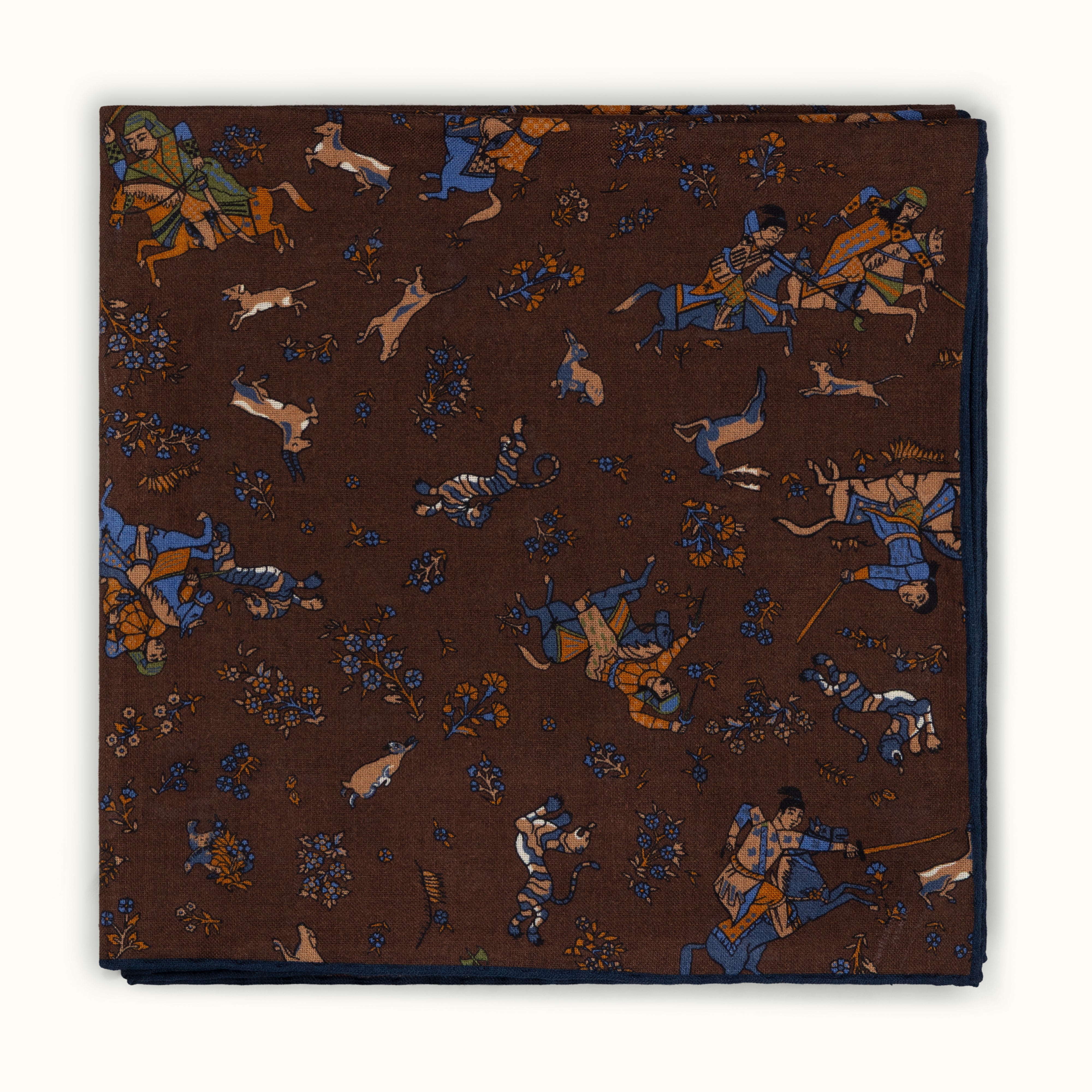 Brown Tumbling Mughals Wool-Silk Square Scarf