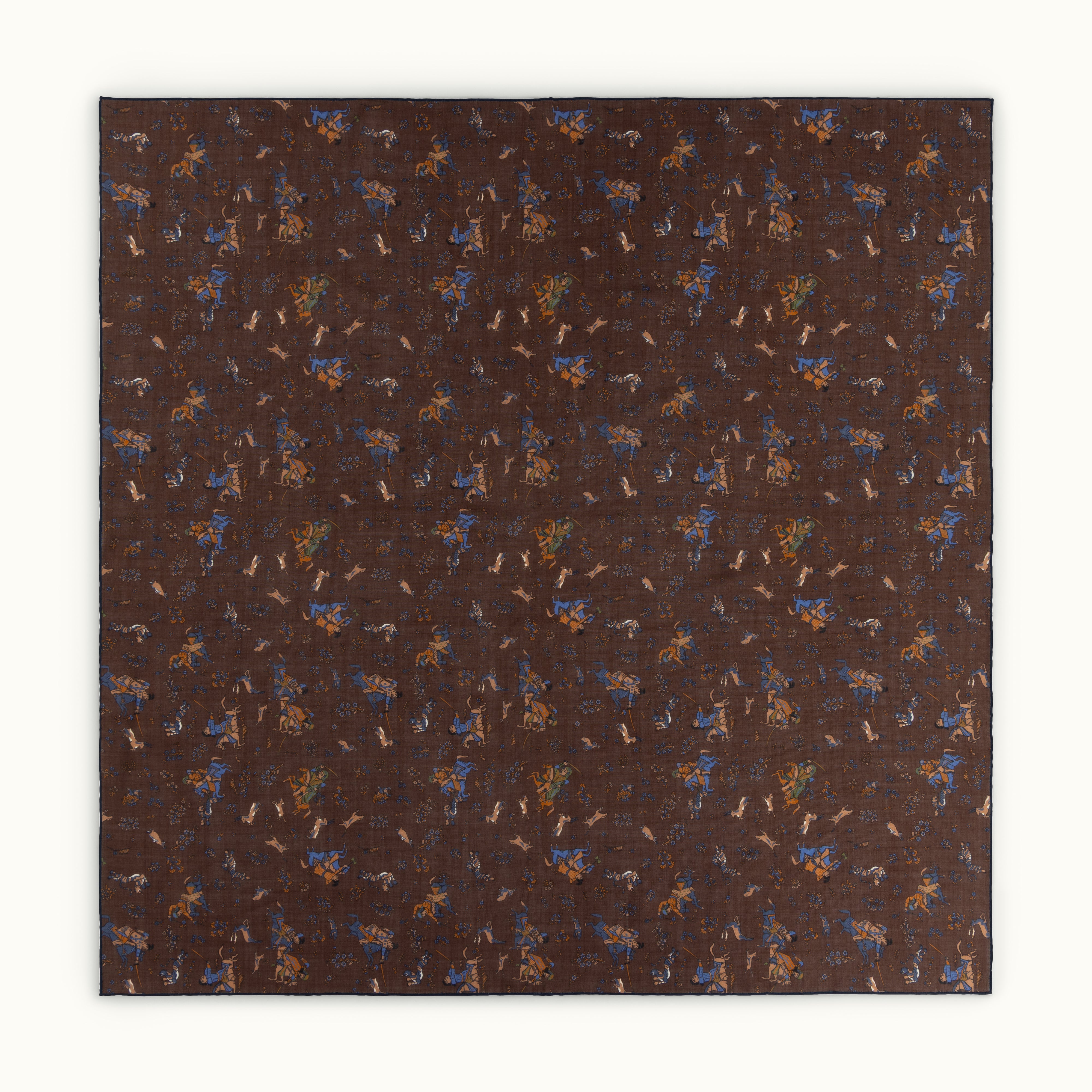 Brown Tumbling Mughals Wool-Silk Square Scarf