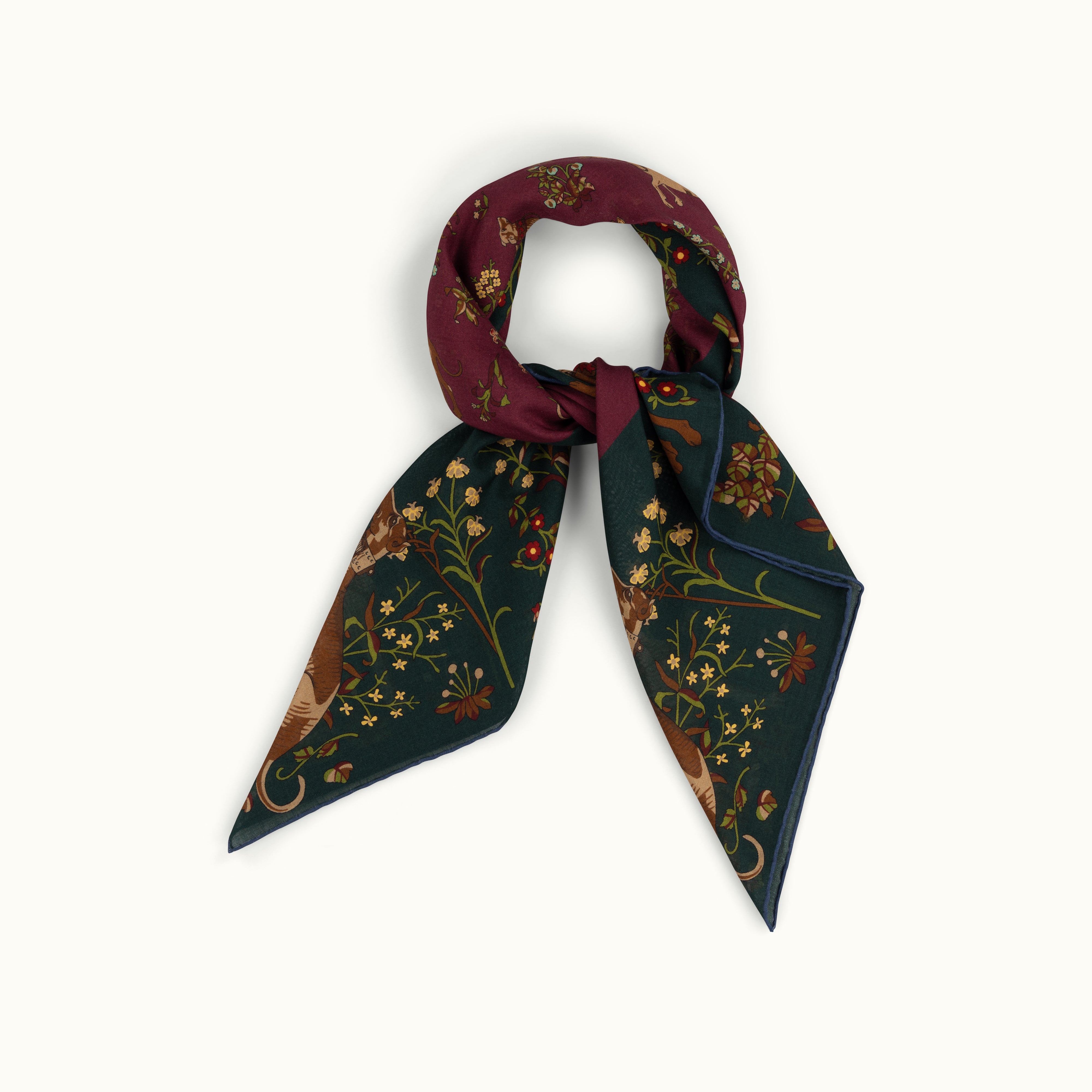 Burgundy and Green Sighthounds Wool-Silk Square Scarf