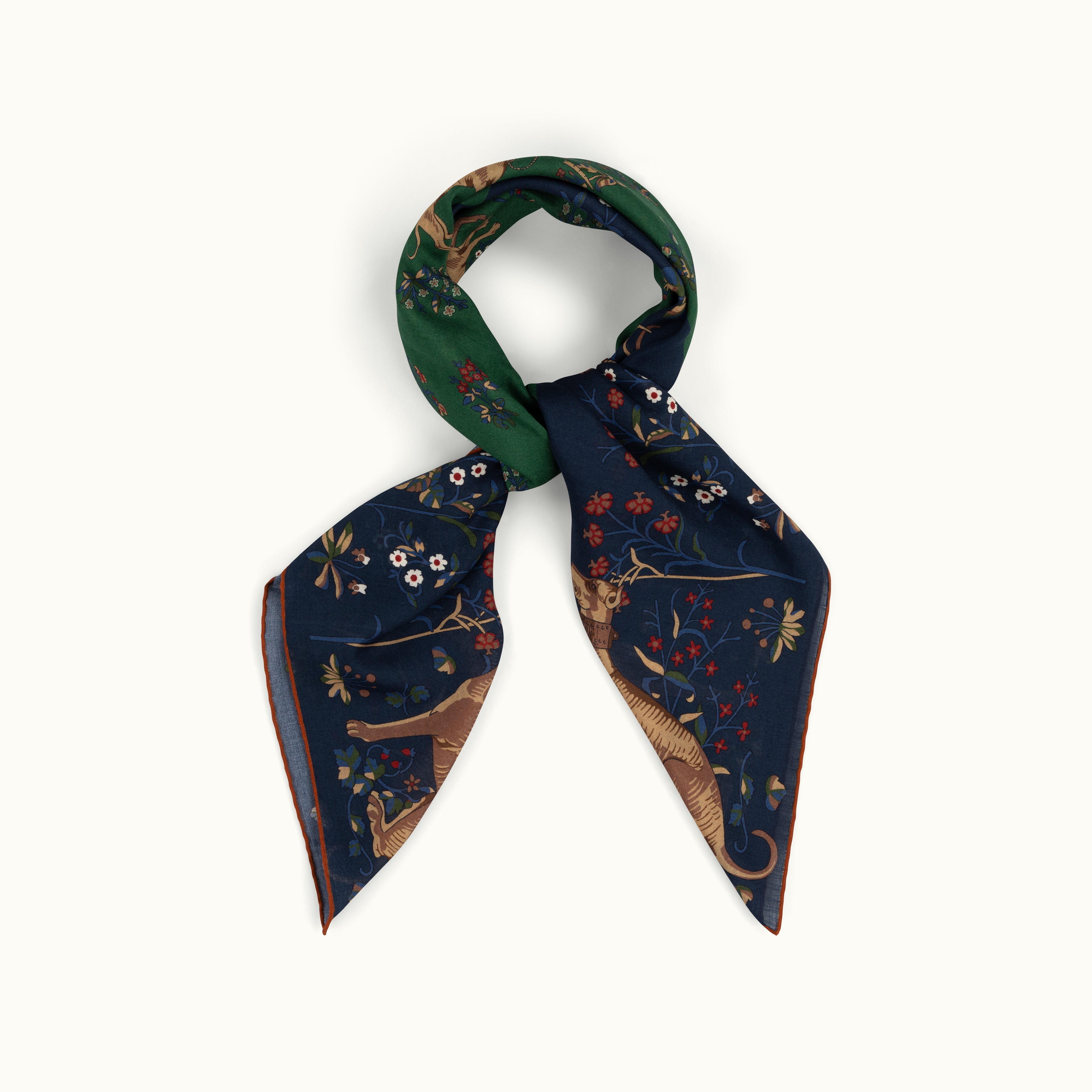 Green and Navy Sighthounds Wool-Silk Square Scarf
