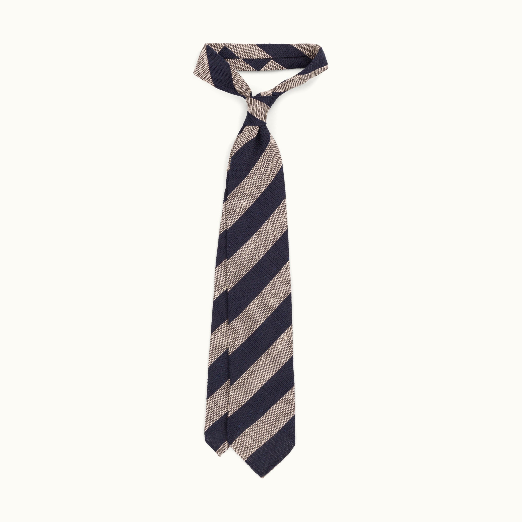 Navy & Ecru Block Stripe Shantung Grenadine Tie