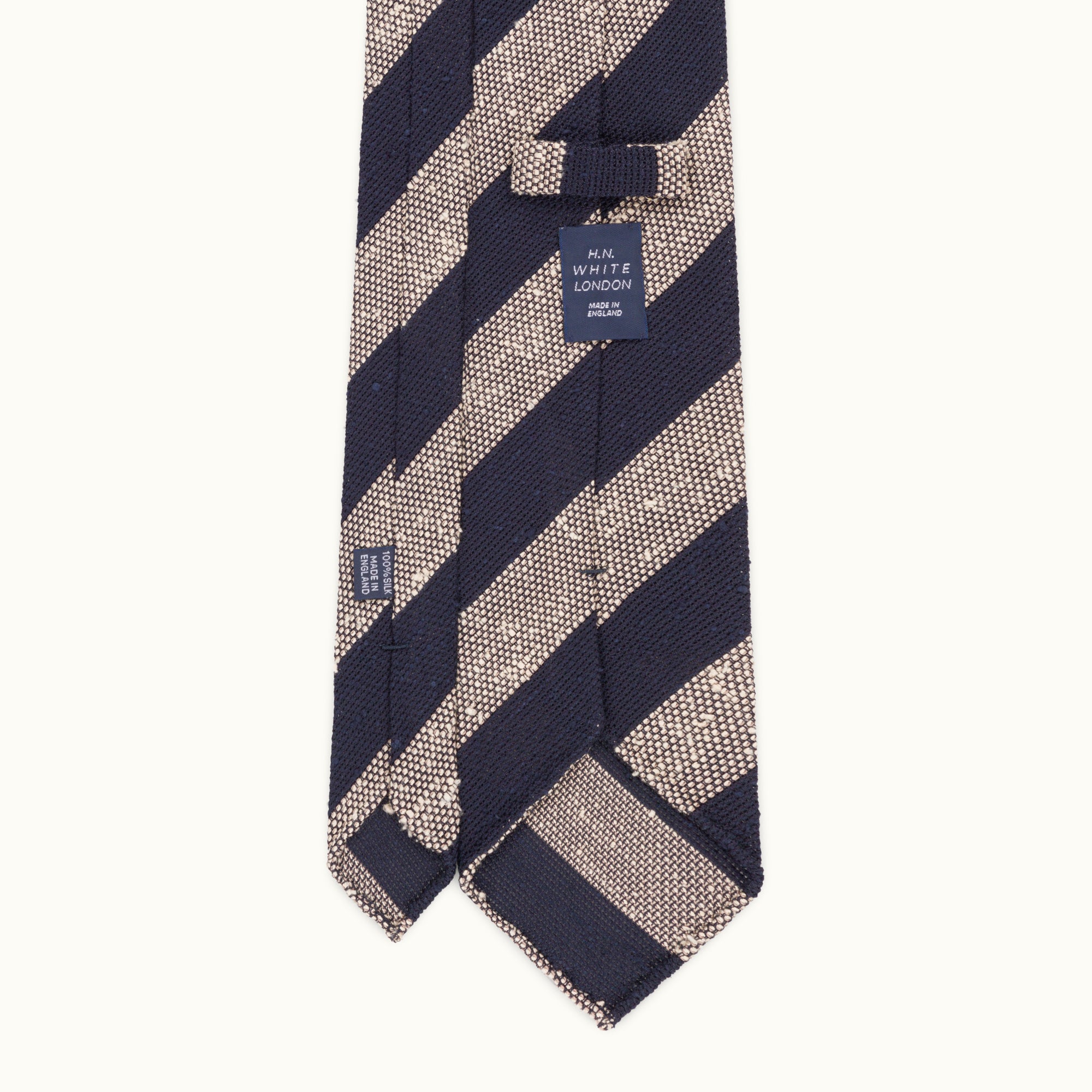 Navy & Ecru Block Stripe Shantung Grenadine Tie