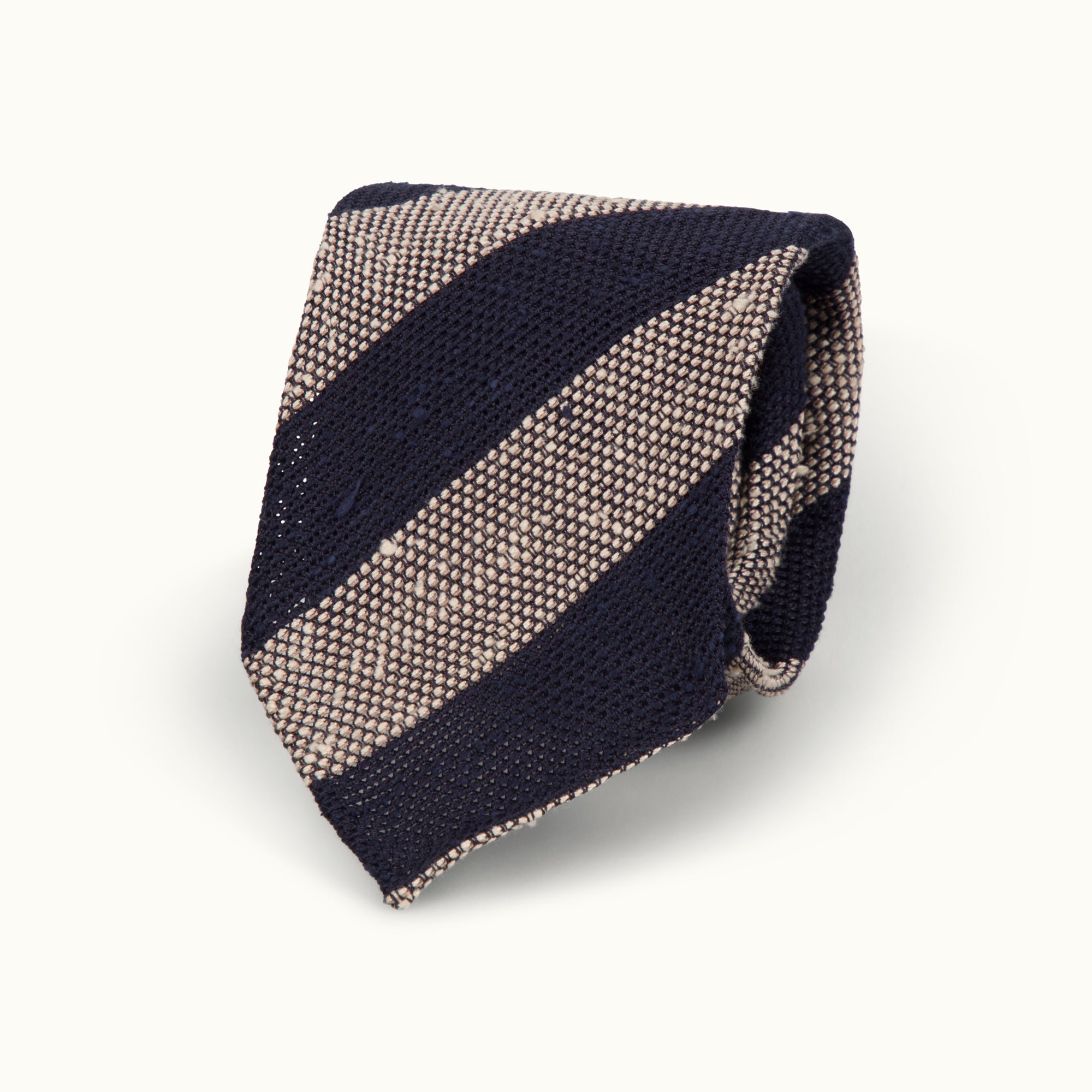 Navy & Ecru Block Stripe Shantung Grenadine Tie