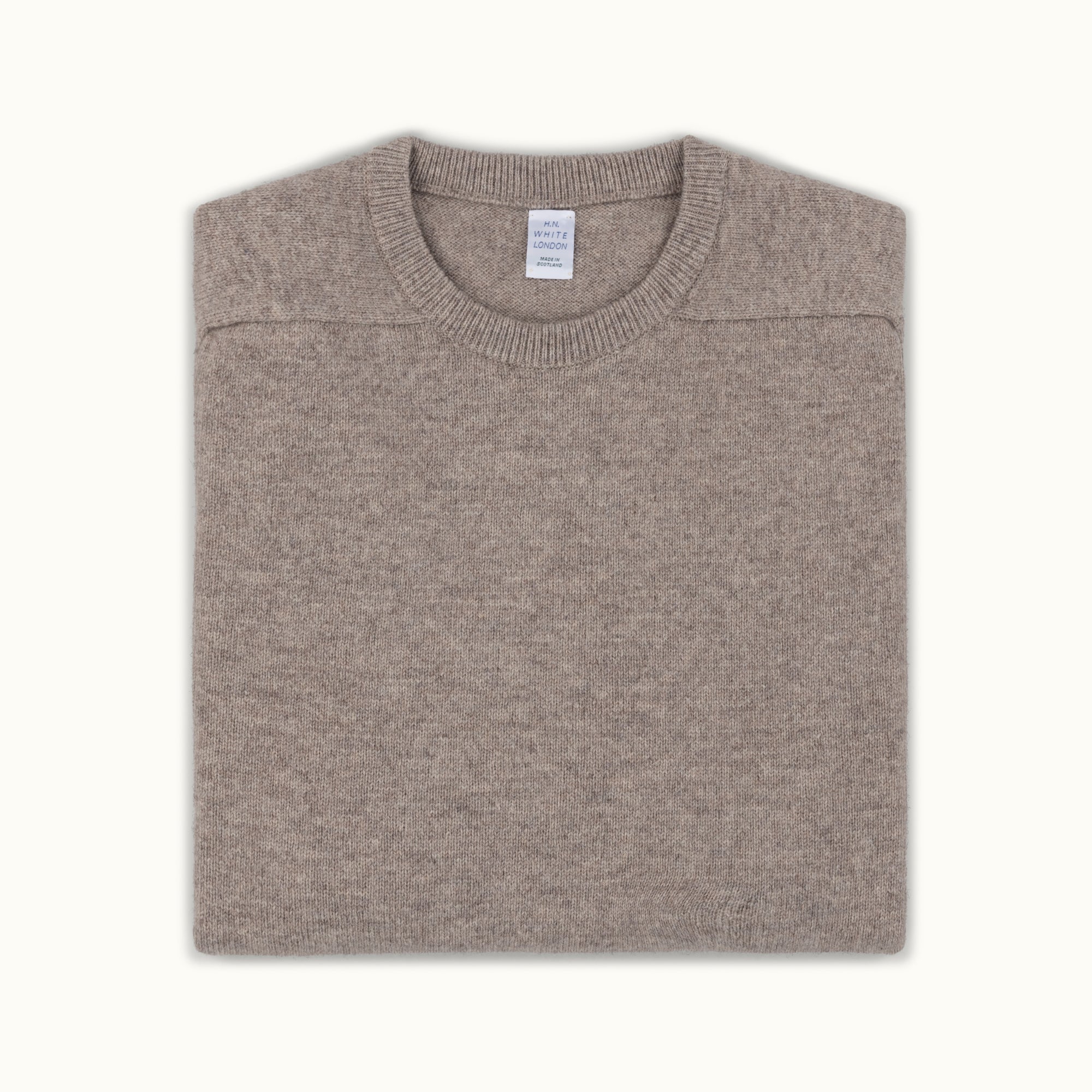 Taupe Lambswool Saddle Shoulder Crew Neck