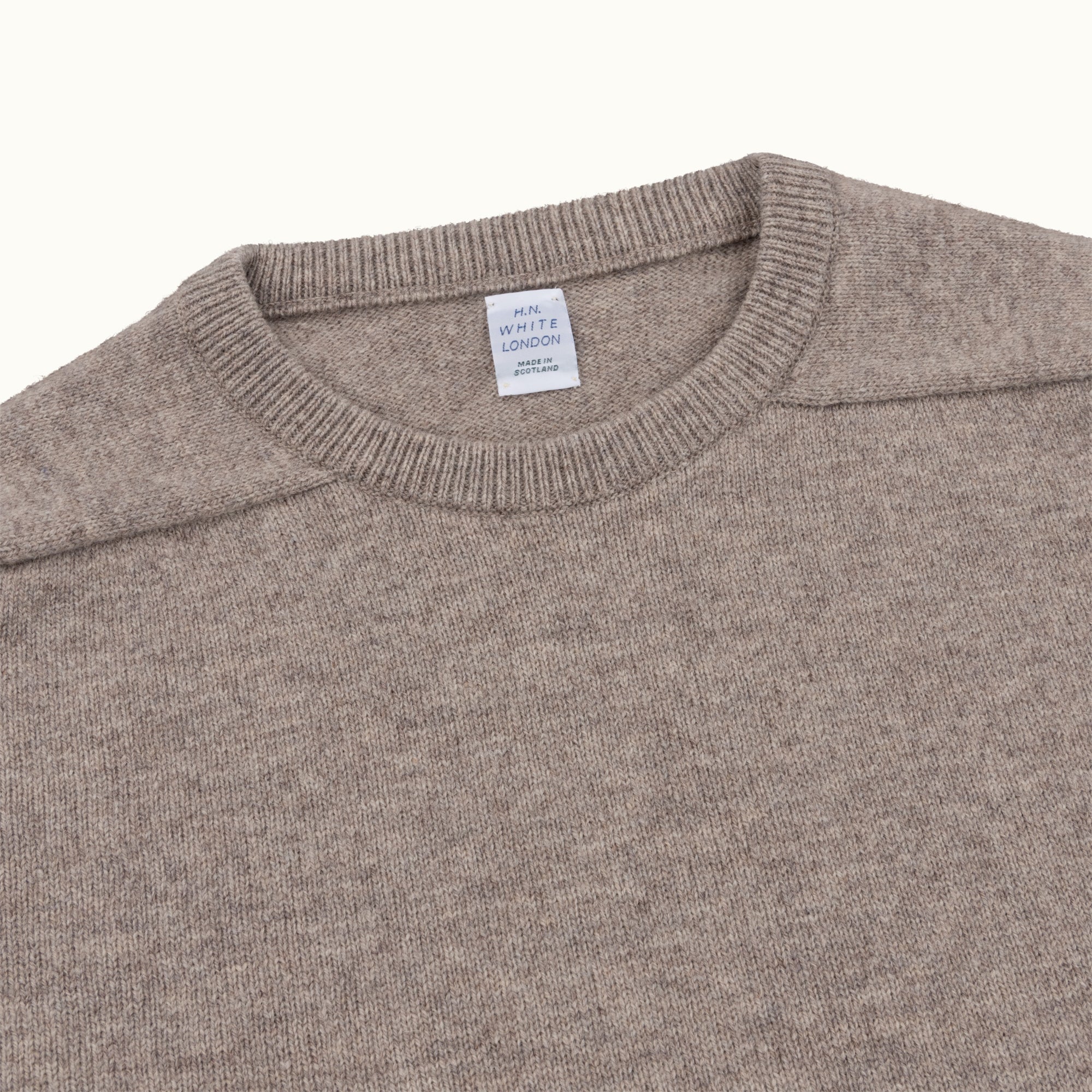 Taupe Lambswool Saddle Shoulder Crew Neck