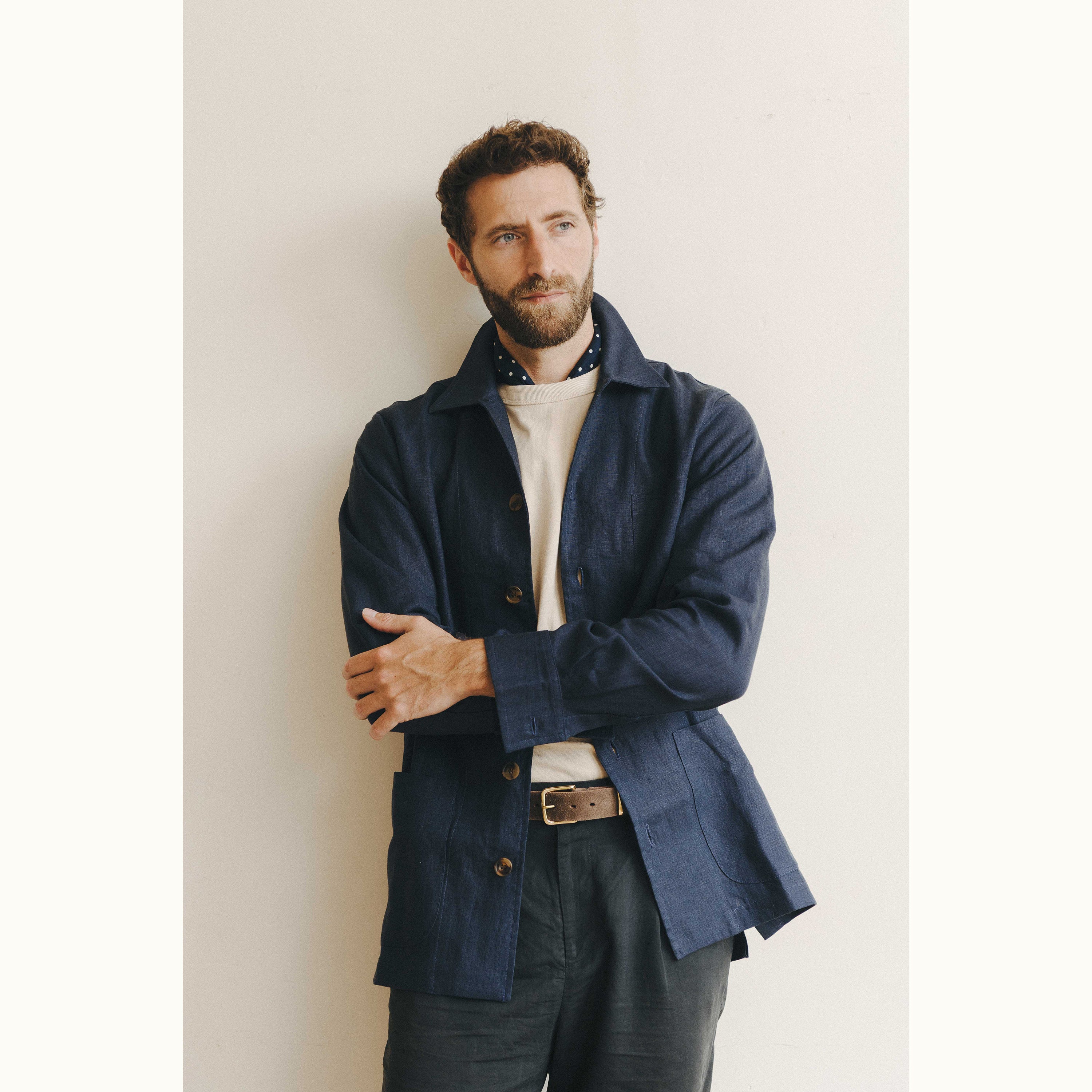 Navy Blue Washed Linen Chore Jacket
