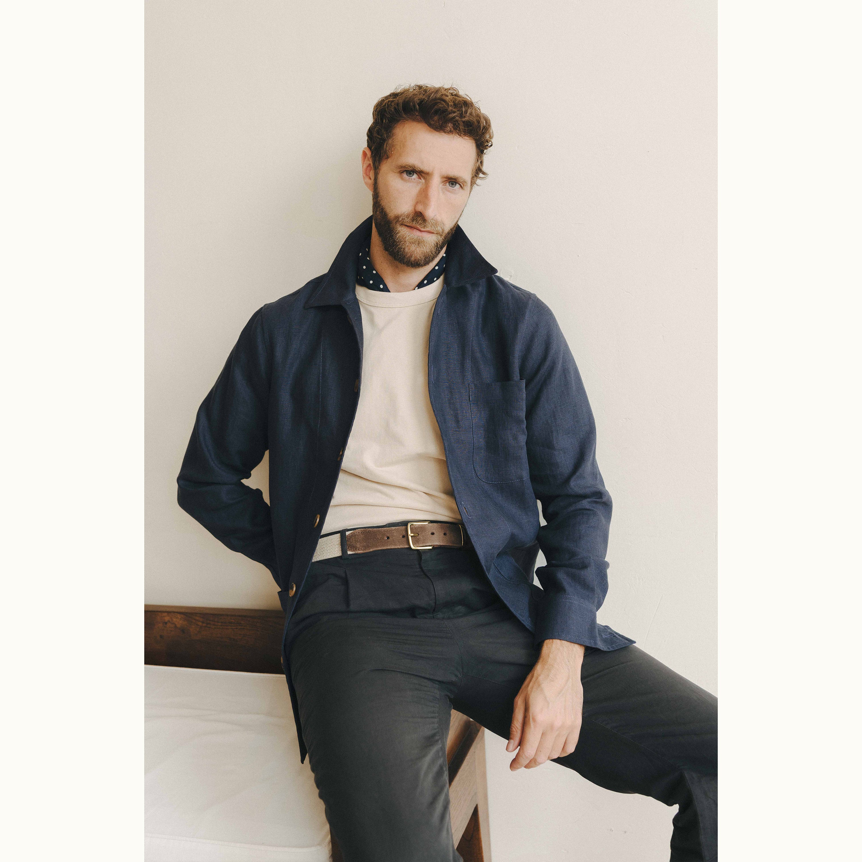 Navy Blue Washed Linen Chore Jacket