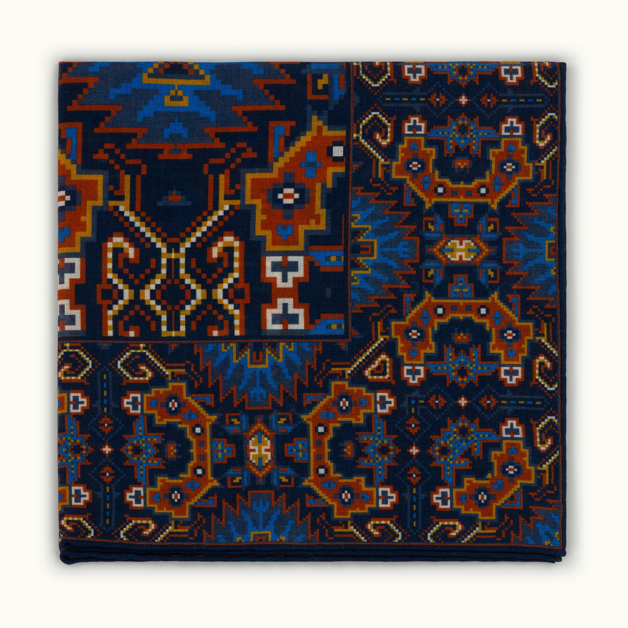 Navy Blue Pixelated Paisley Pocket Square