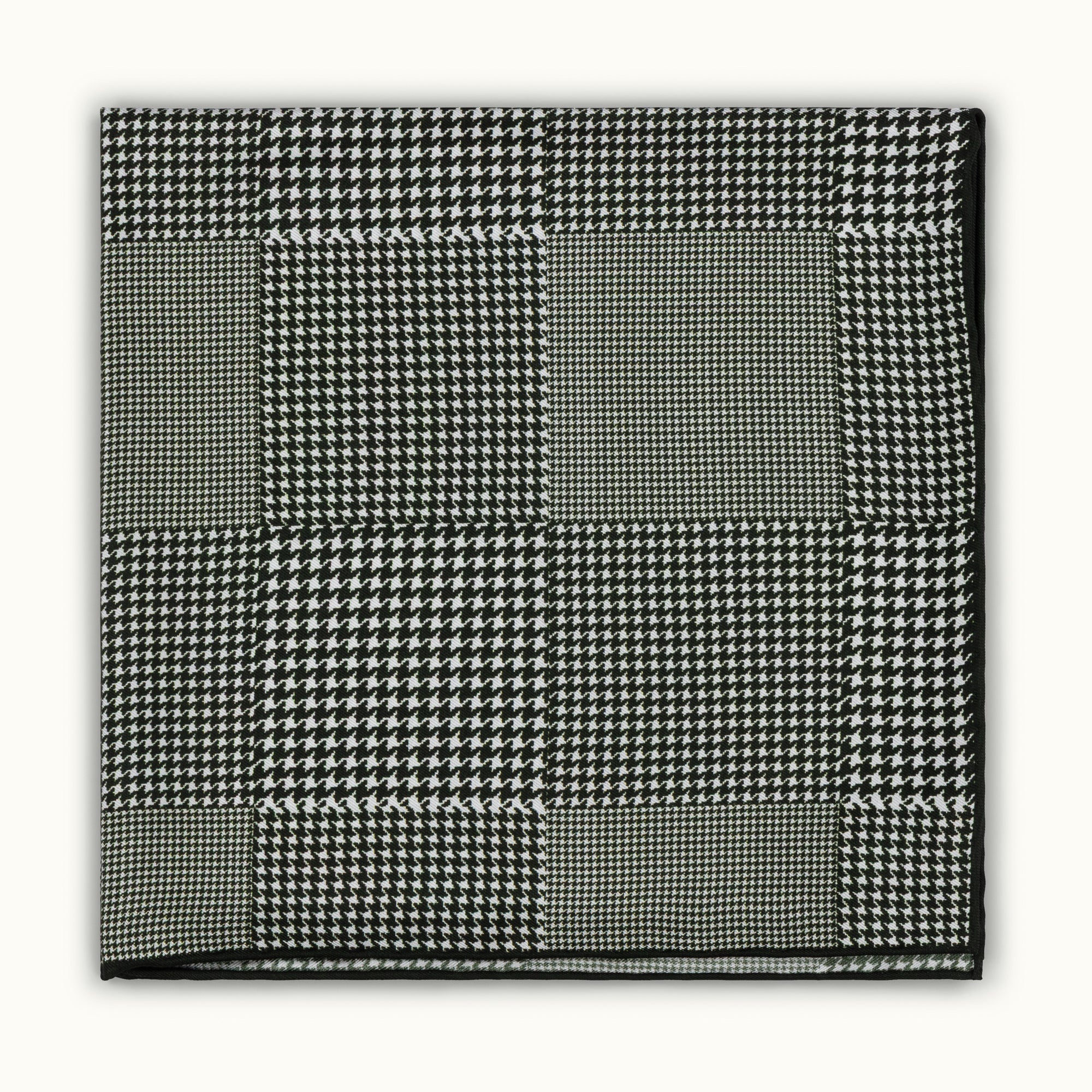 Olive Houndstooth Silk Pocket Square