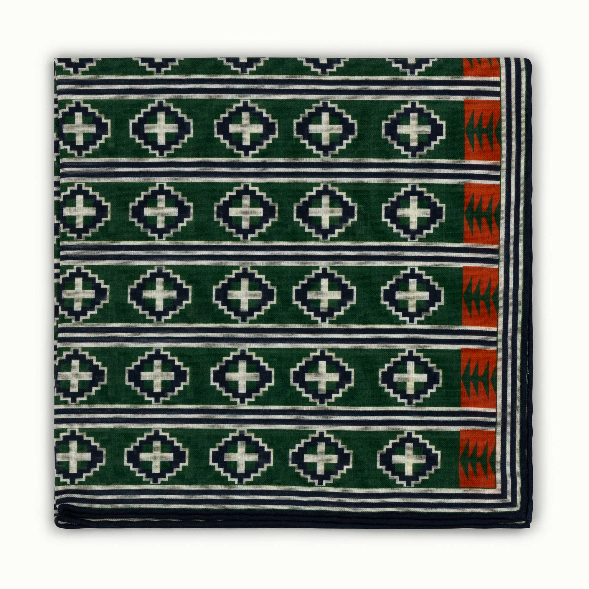 Navy & Green Kilim Pocket Square