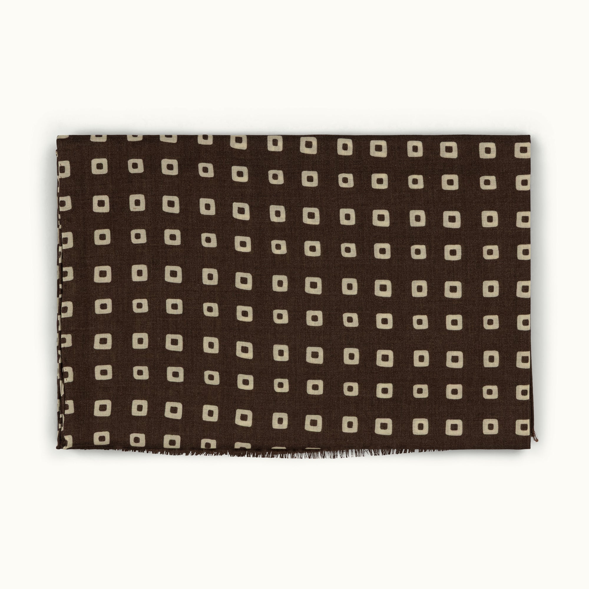 Brown Irregular Squares Wool-Silk Scarf