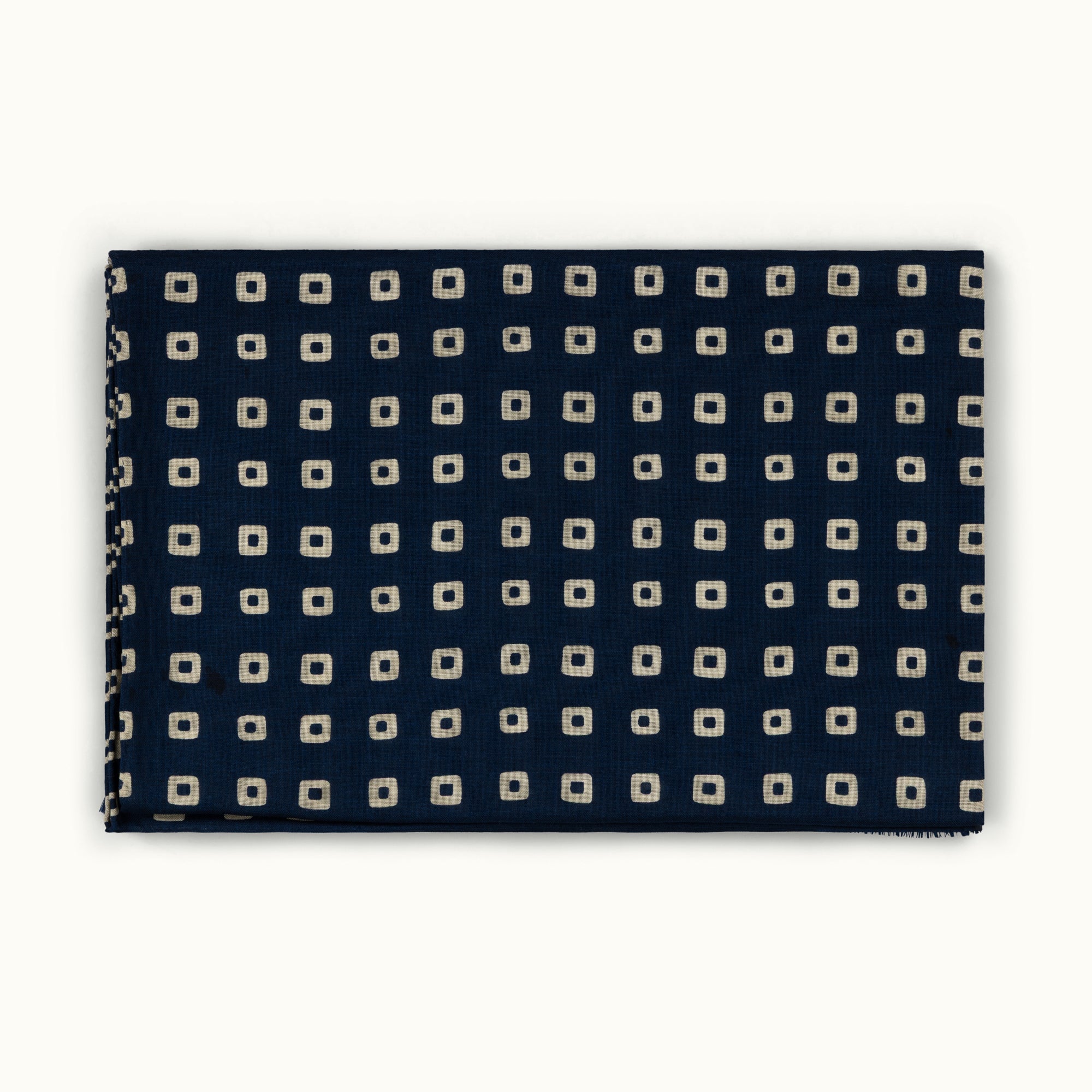 Navy Blue Irregular Squares Wool-Silk Scarf