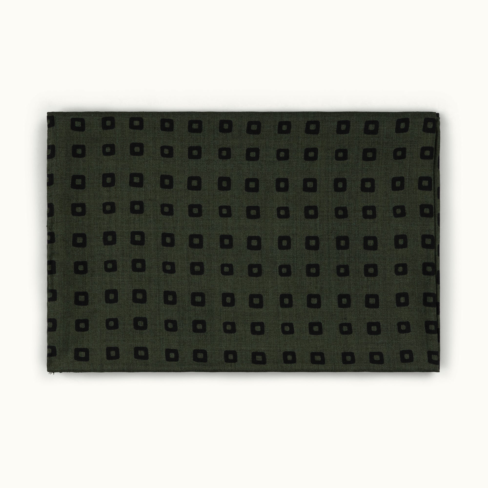 Olive Irregular Squares Wool-Silk Scarf