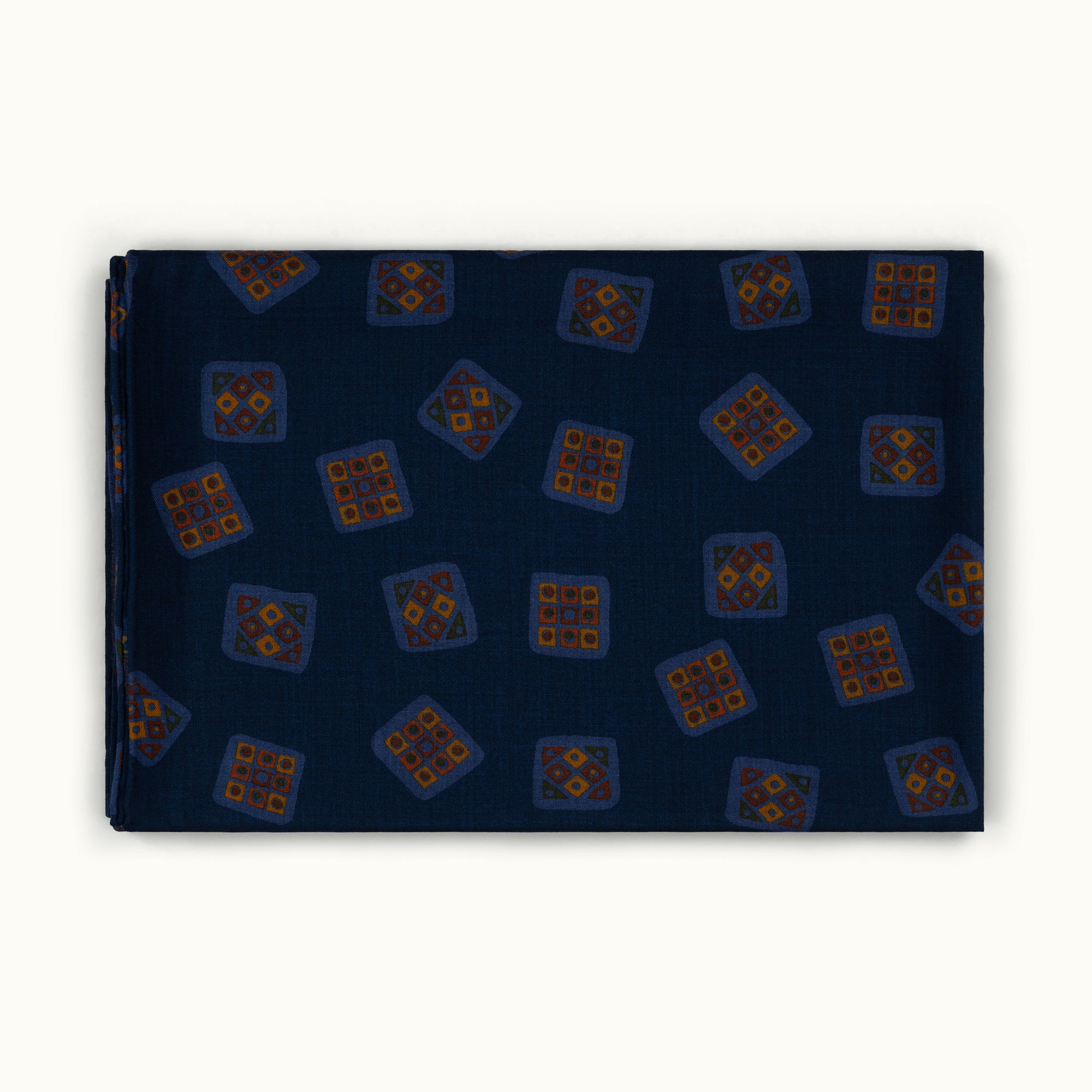 Navy Blue Tumbling Motif Wool-Silk Scarf