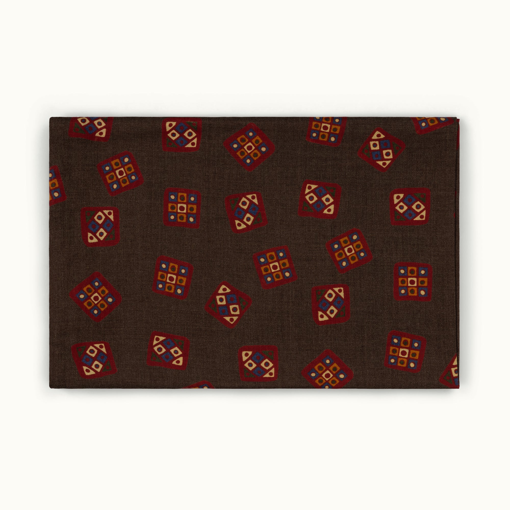 Brown Tumbling Motif Wool-Silk Scarf