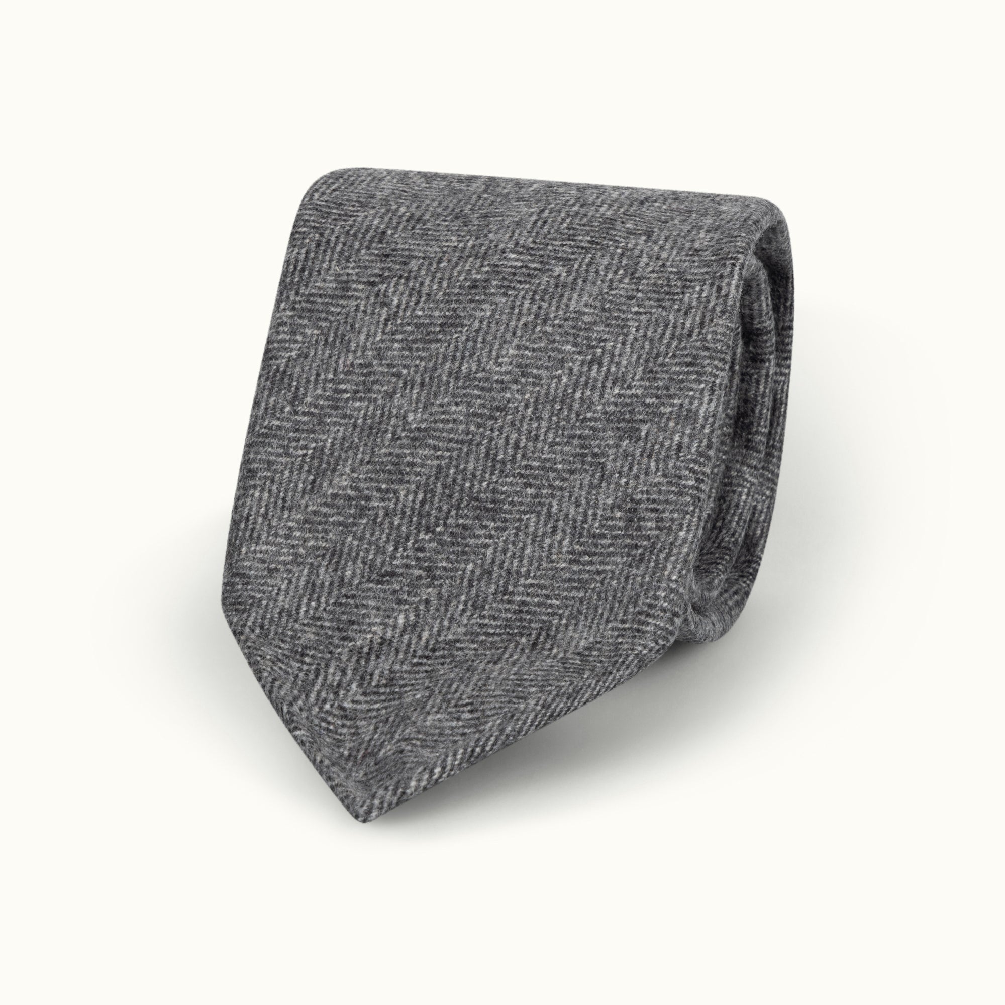 Grey Herringbone Pure Cashmere Tie