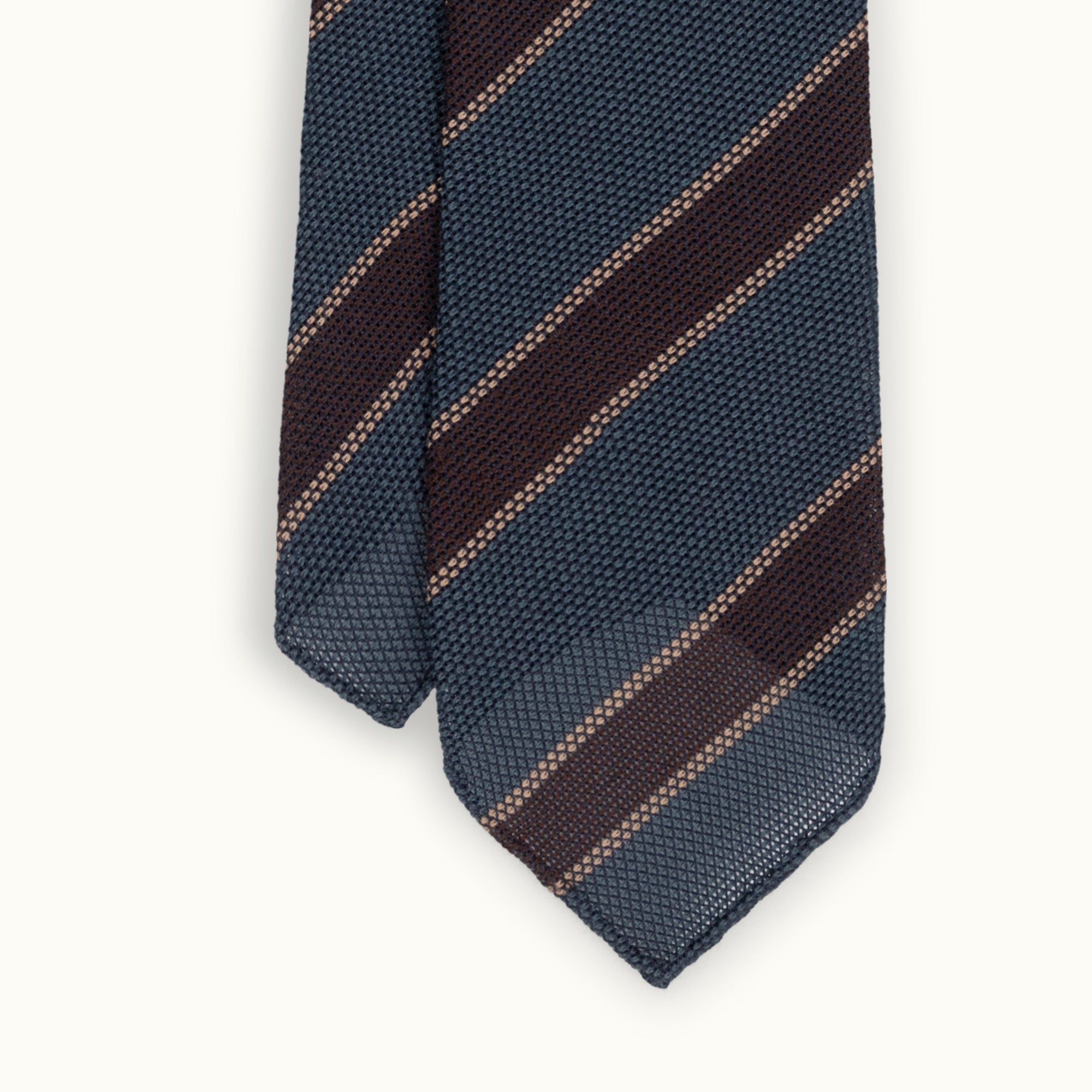 Teal & Brown Stripe Wool-Silk Grenadine Tie