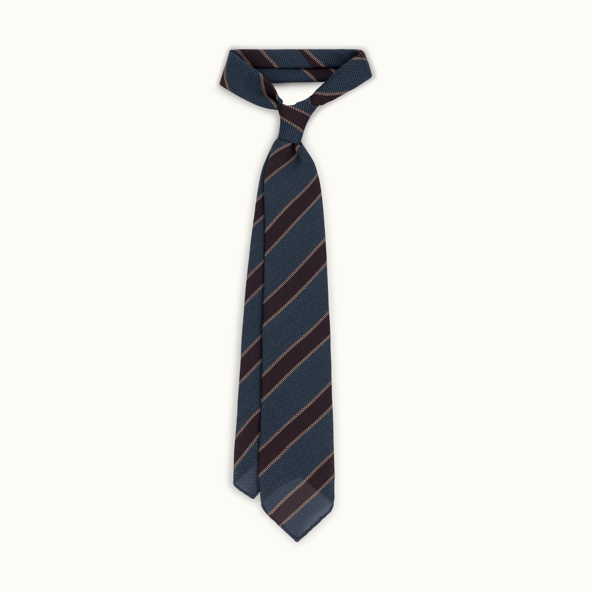 Teal & Brown Stripe Wool-Silk Grenadine Tie