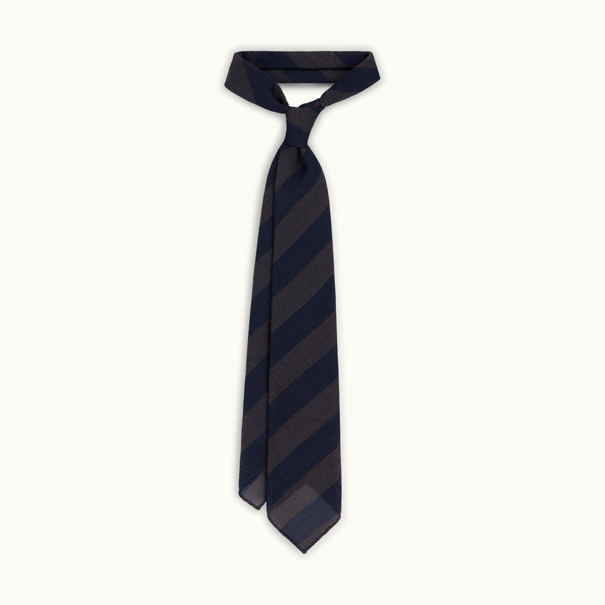 Navy & Brown Wool-Silk Grenadine Tie