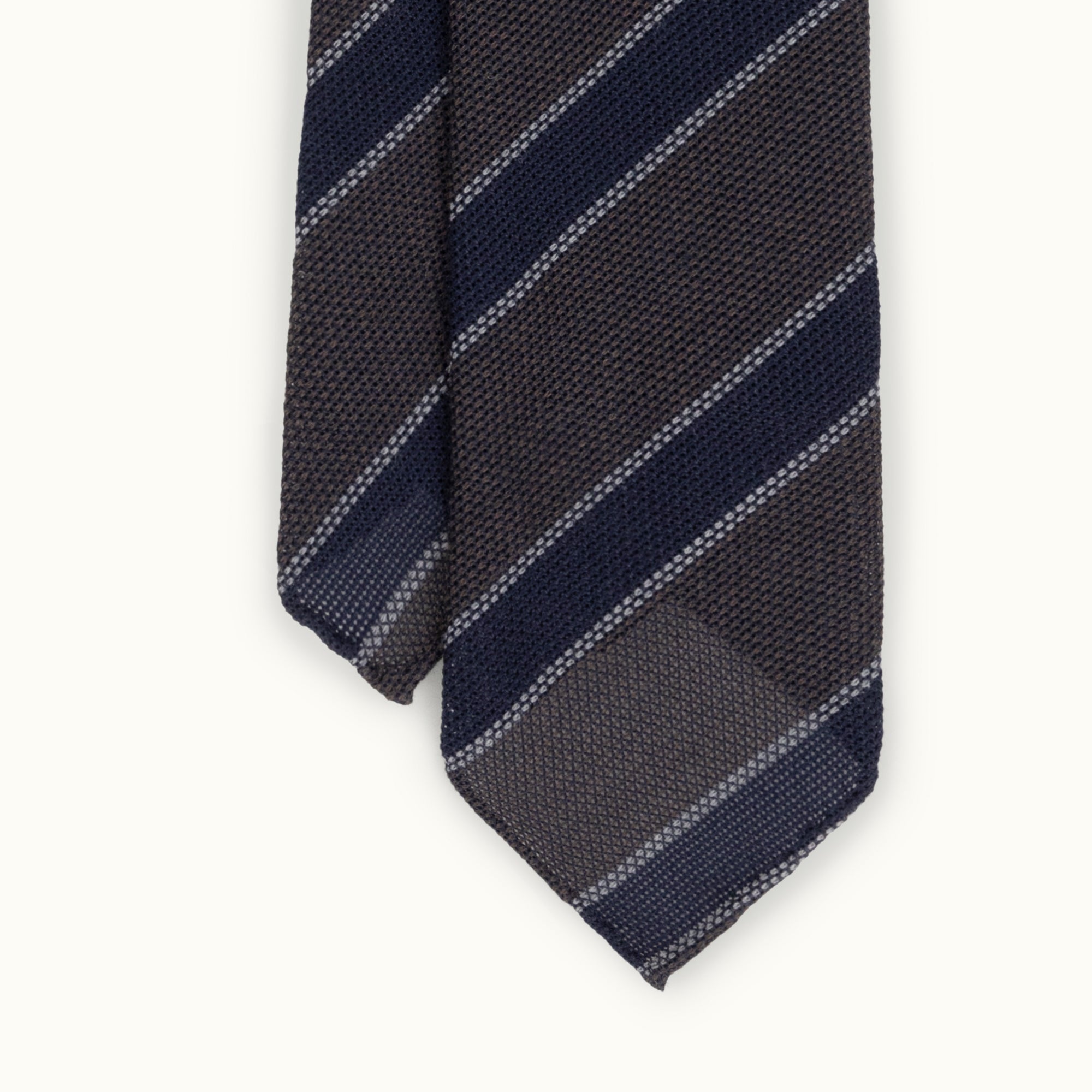 Brown & Navy Stripe Wool-Silk Grenadine Tie