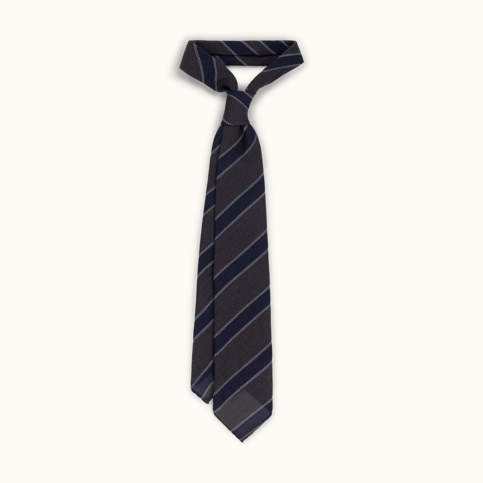 Brown & Navy Stripe Wool-Silk Grenadine Tie