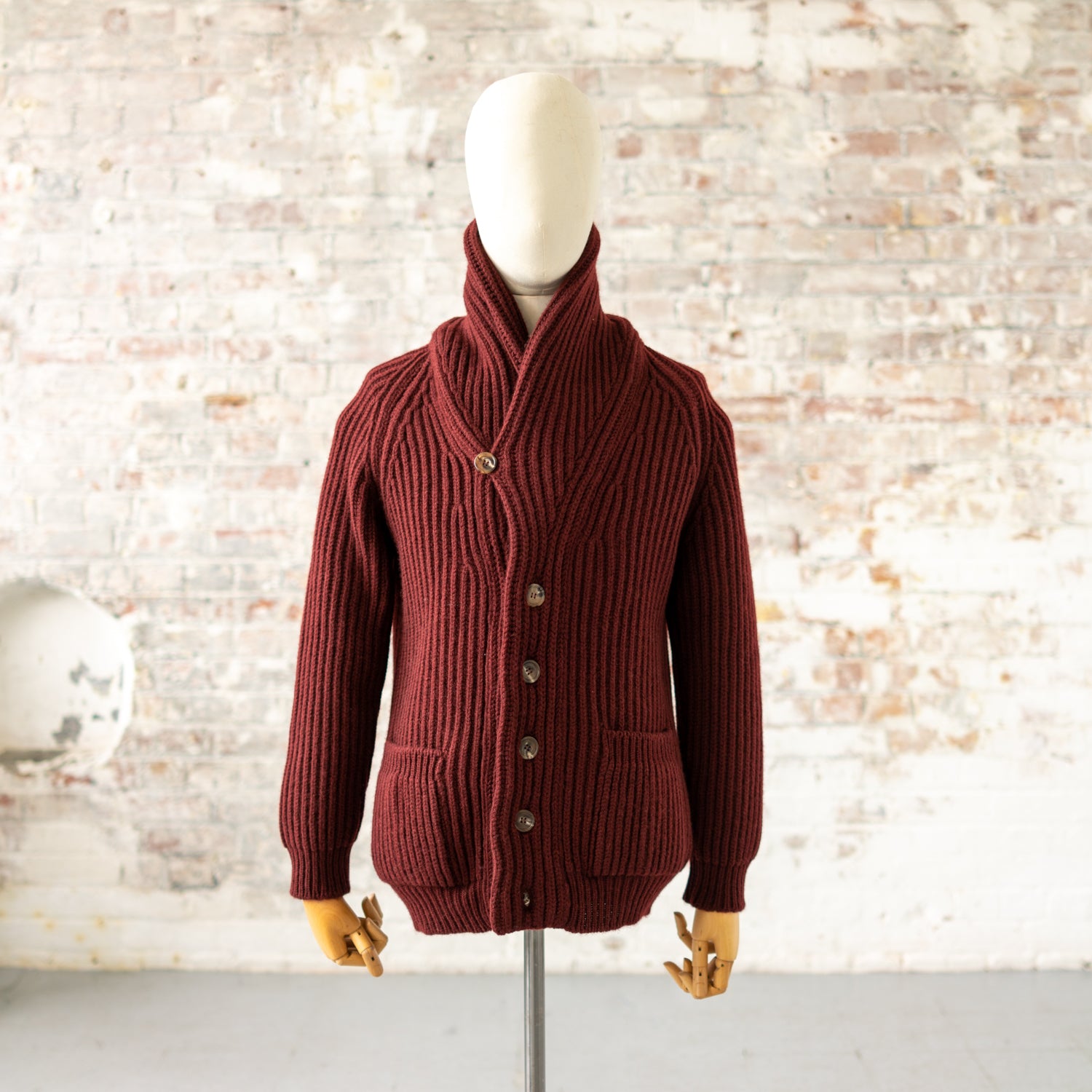 Burgundy Lambswool Shawl Collar Cardigan