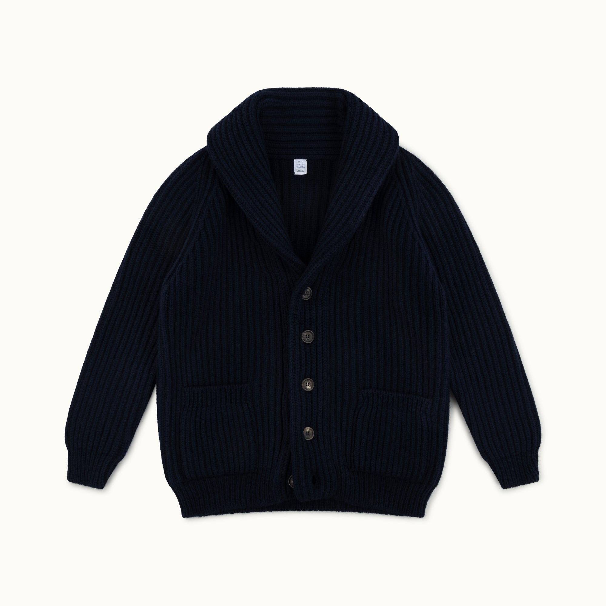 Navy Blue Lambswool Shawl Collar Cardigan