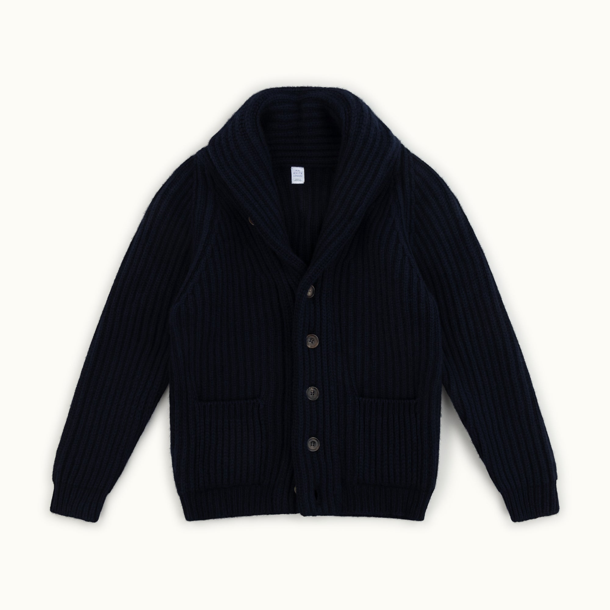 Navy Blue Cashmere Shawl Collar Cardigan