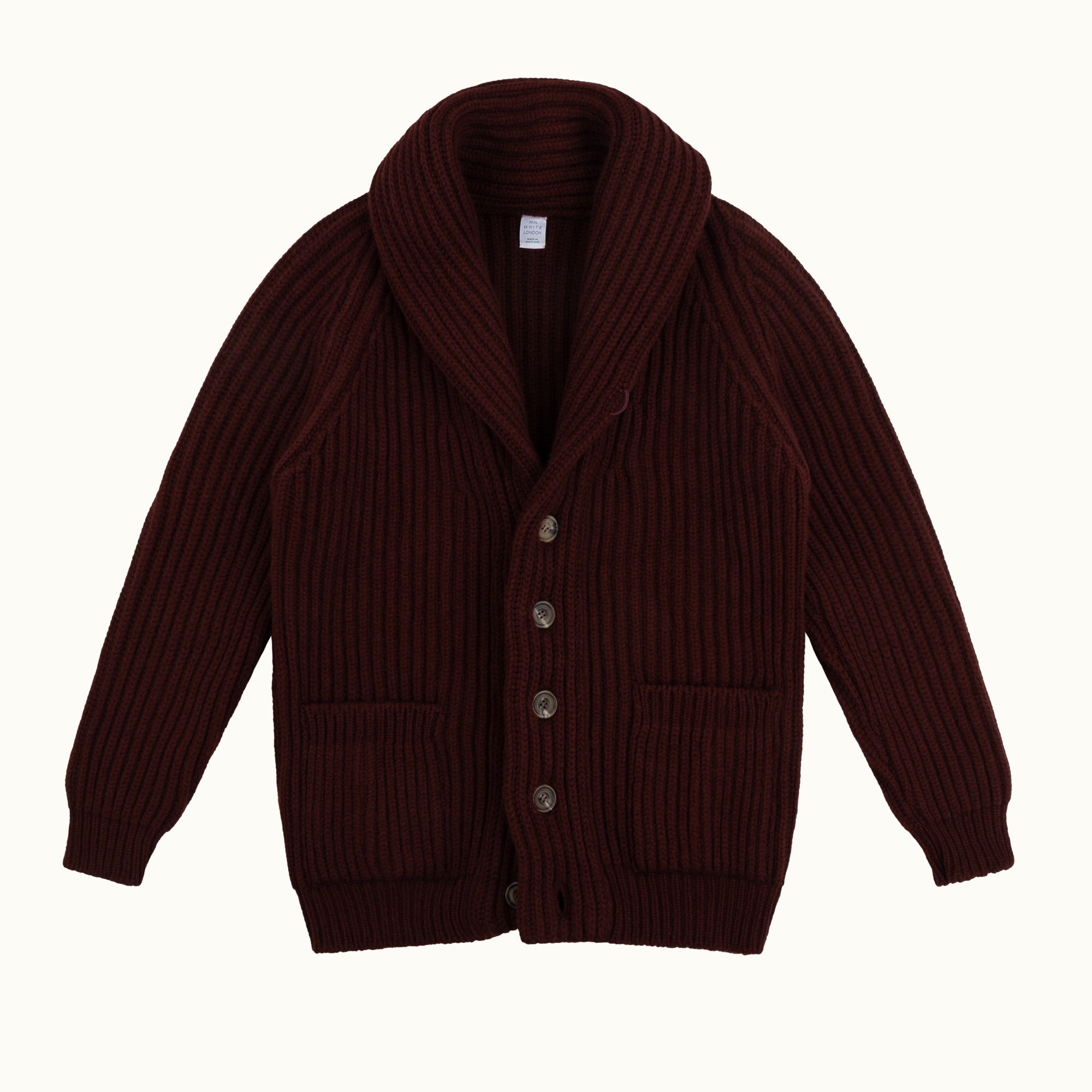 Burgundy Lambswool Shawl Collar Cardigan