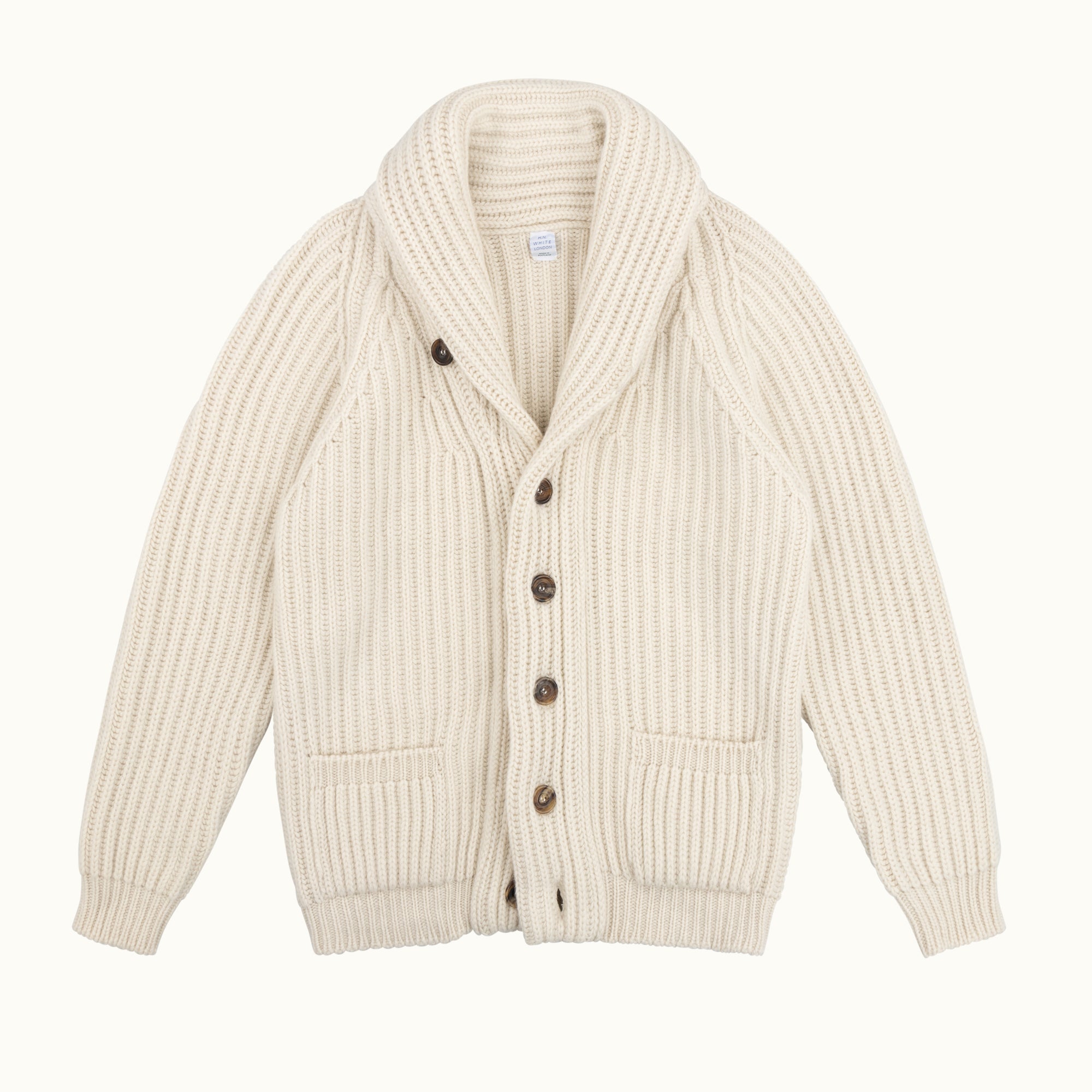 Ecru Cashmere Shawl Collar Cardigan