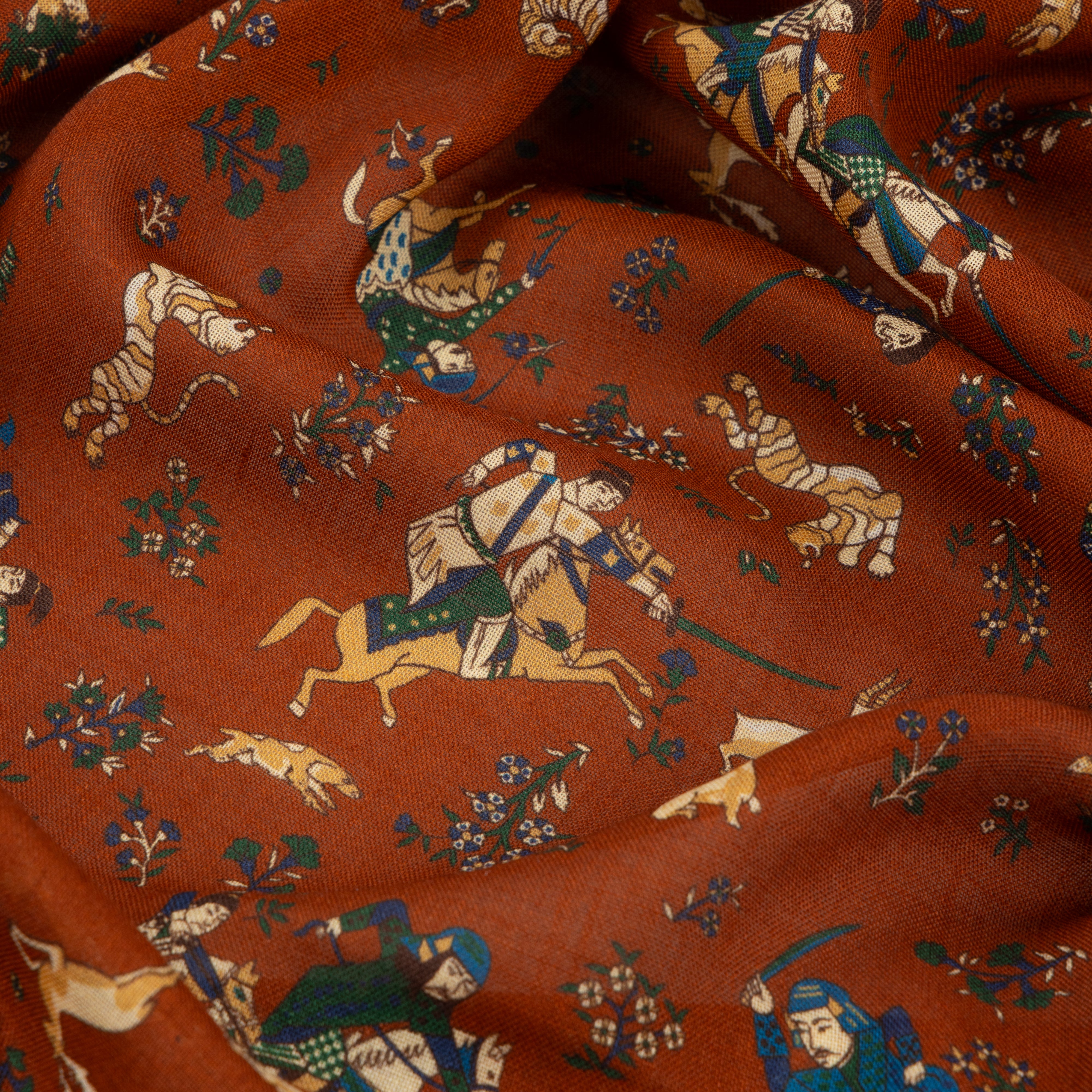 Rust Tumbling Mughals Wool-Silk Square Scarf