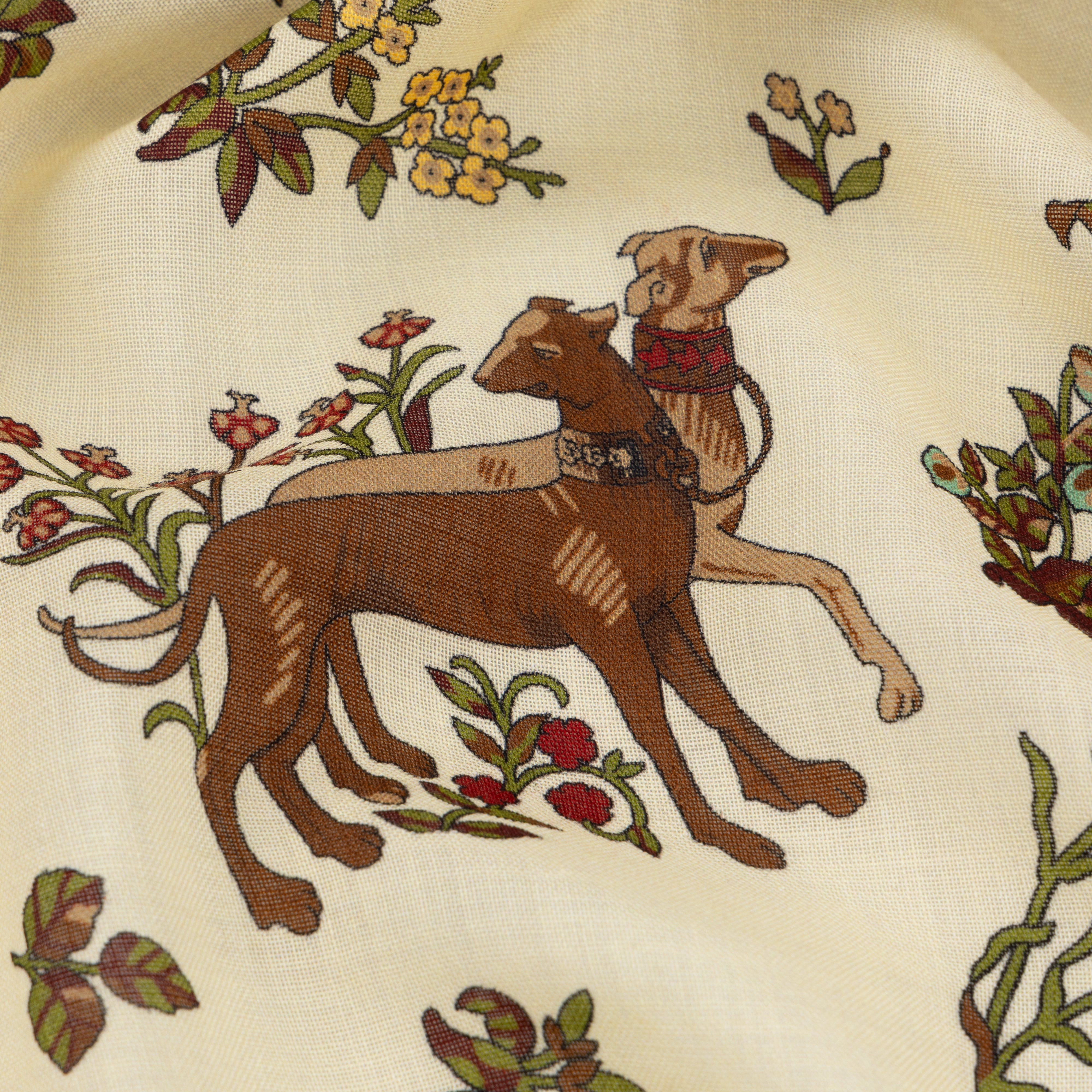 Ecru and Burgundy Sighthounds Wool-Silk Square Scarf