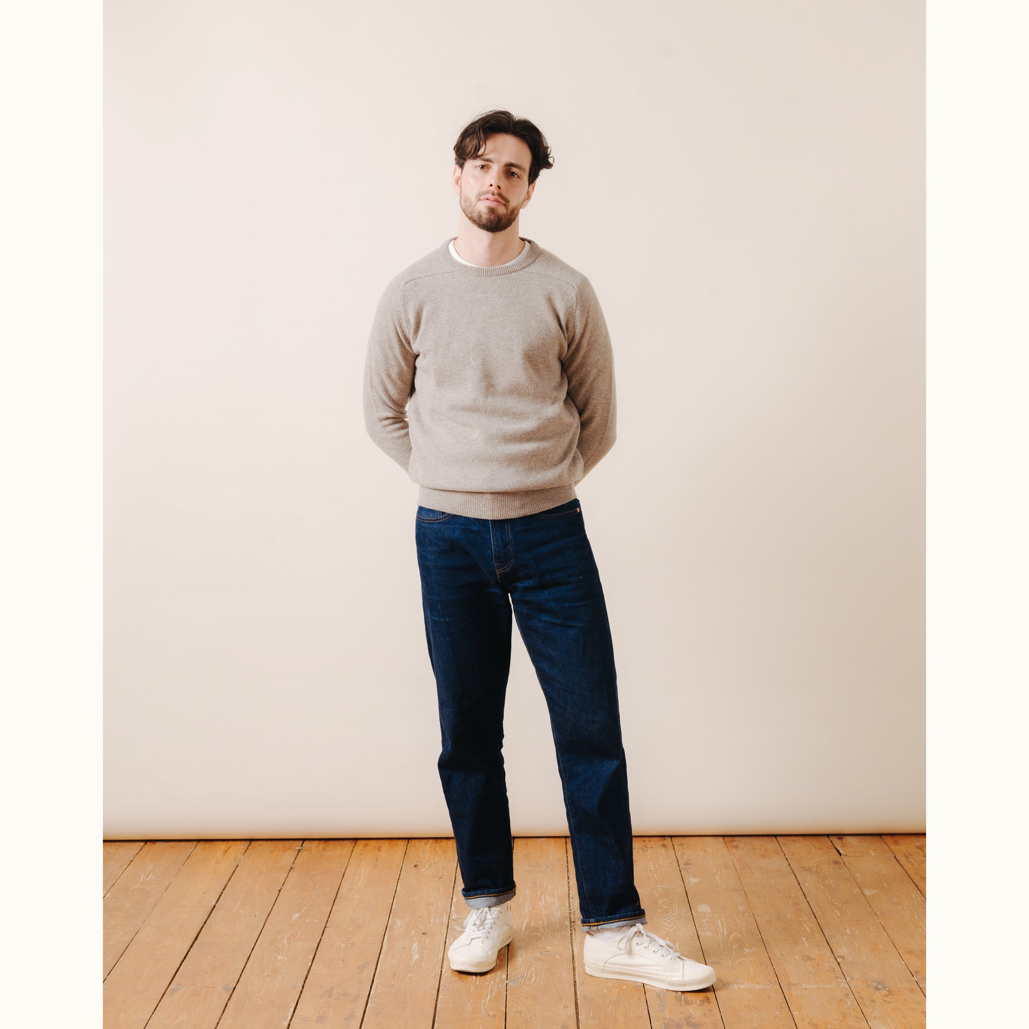 Taupe Lambswool Saddle Shoulder Crew Neck