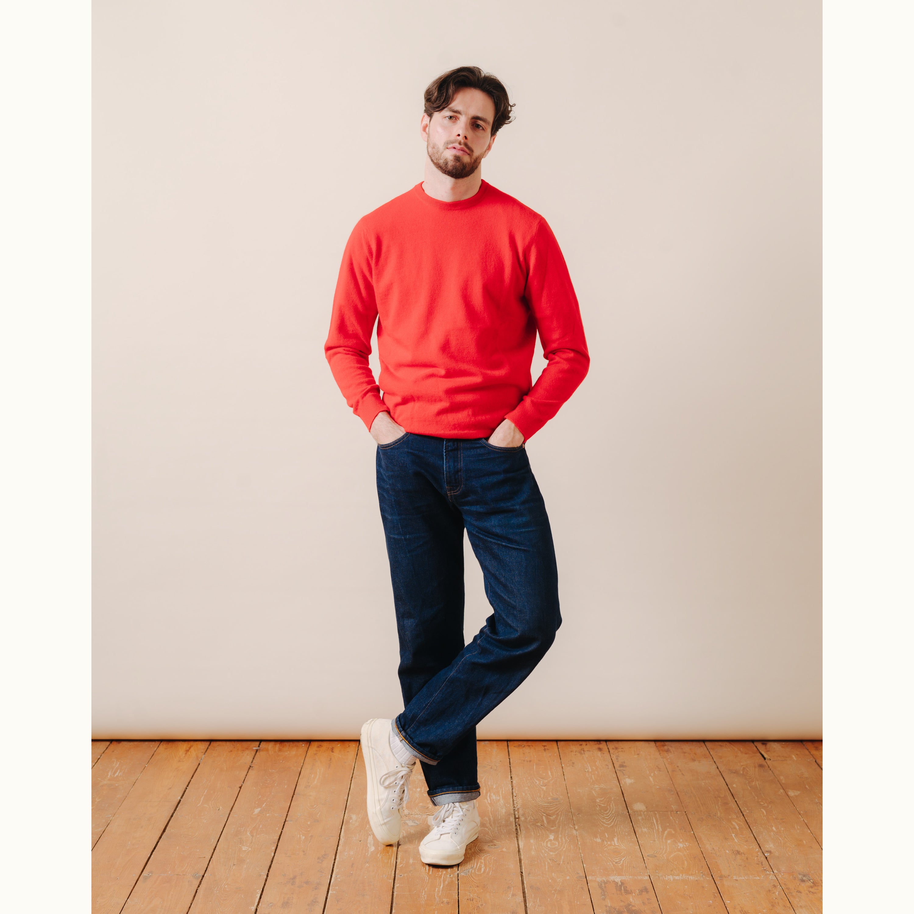 Cardinal Red Merino-Angora Crew Neck Jumper