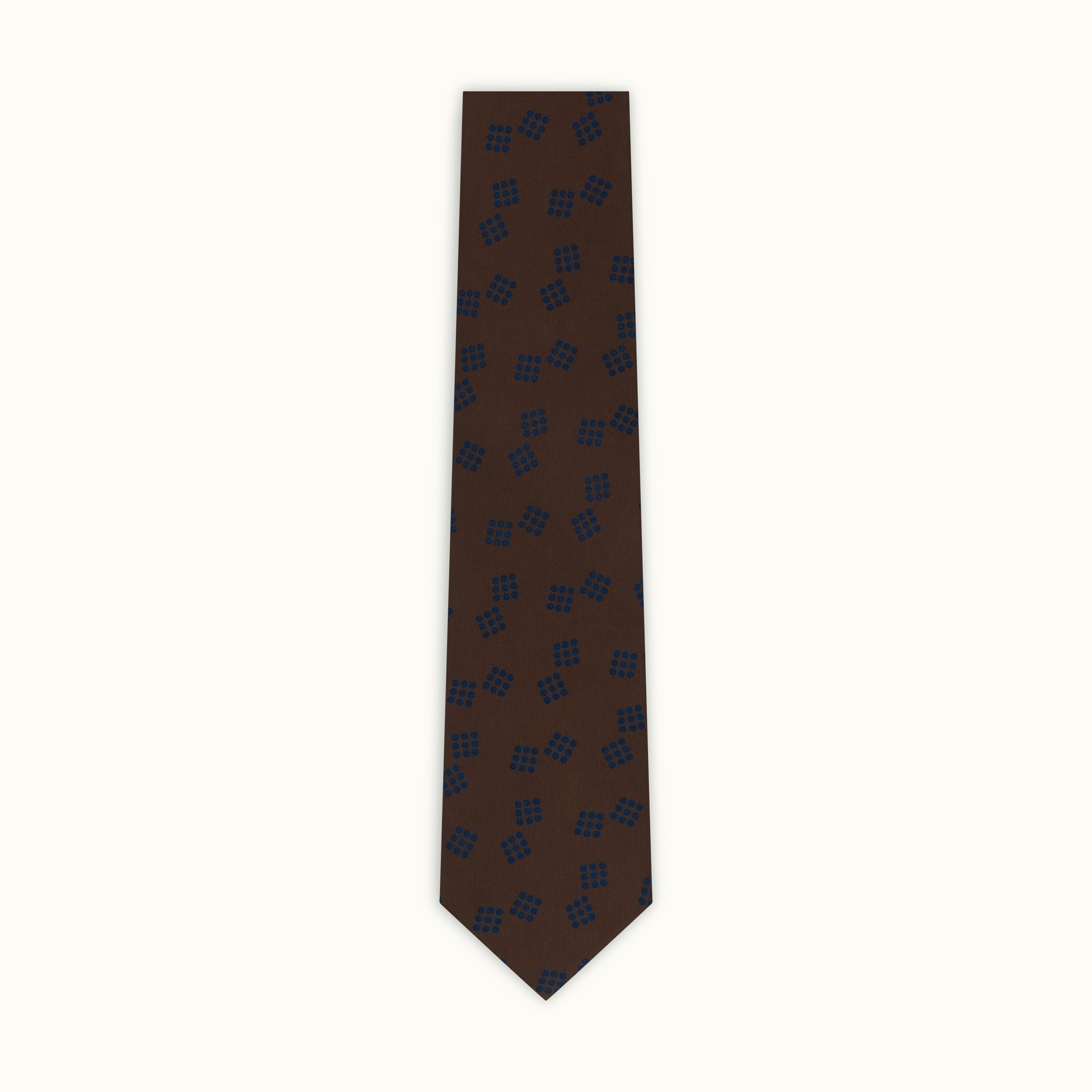 Brown & Navy Deco Spot Printed Silk Tie