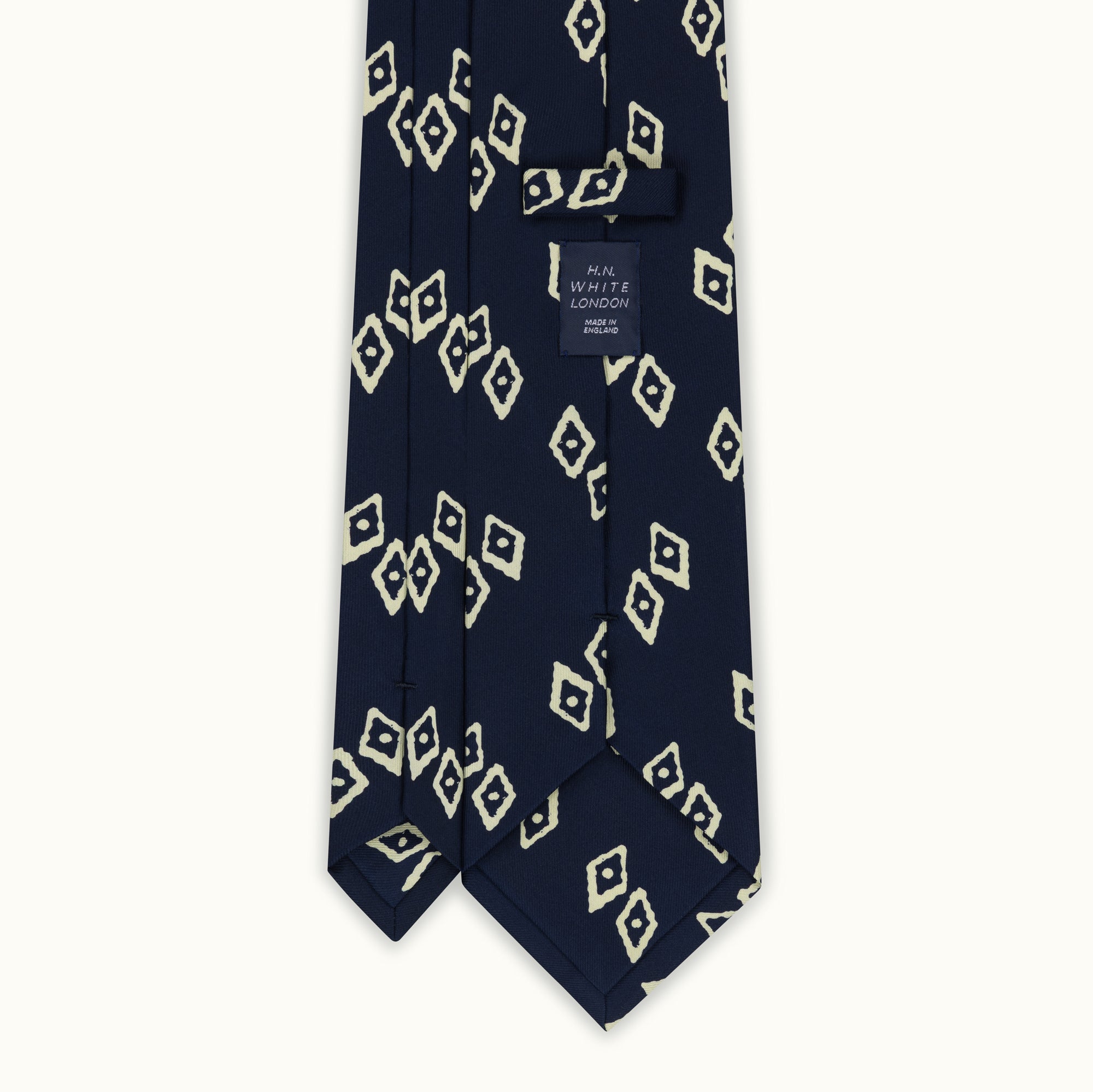 Navy Blue Scattered Diamond Printed Silk Tie