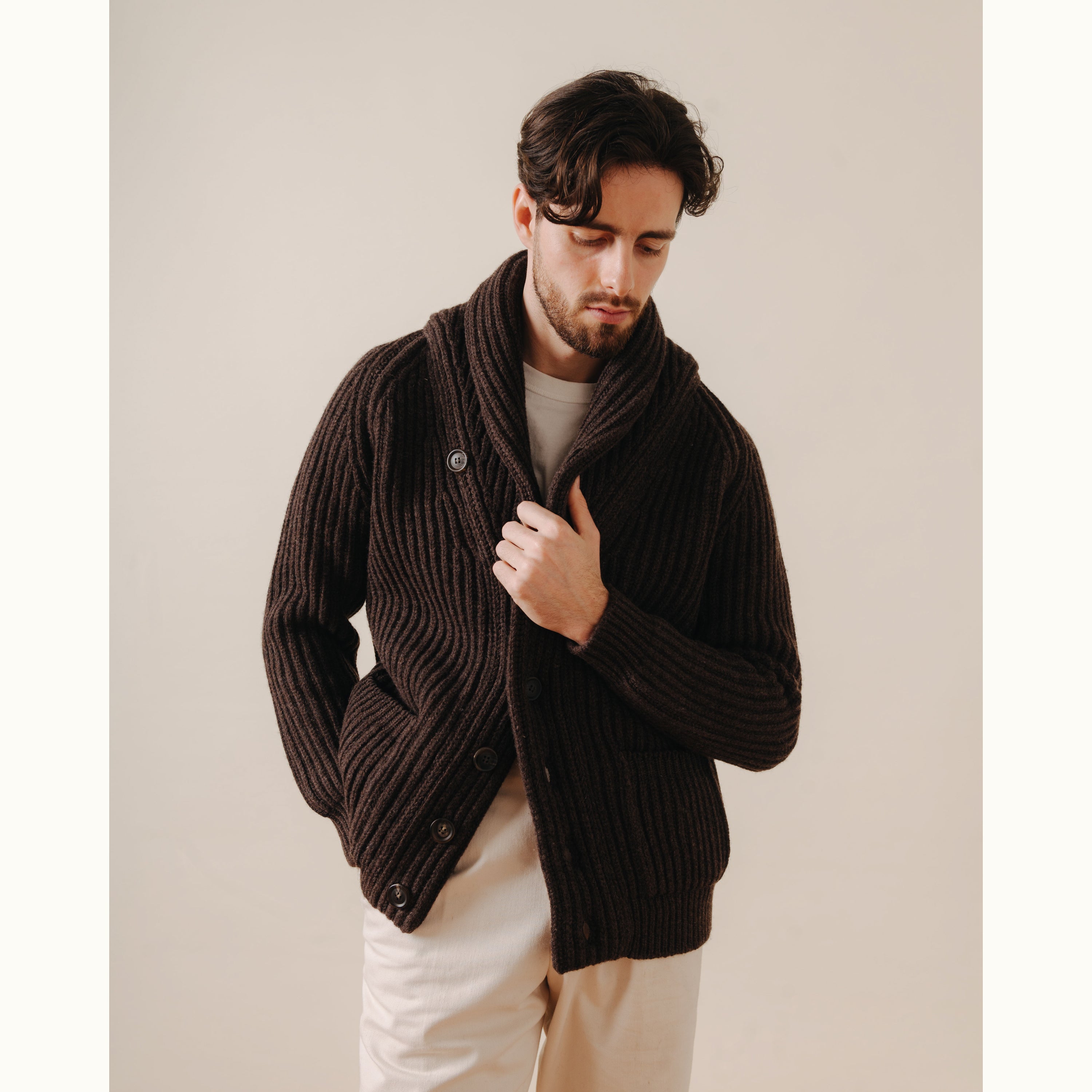 Porcupine Lambswool Shawl Collar Cardigan