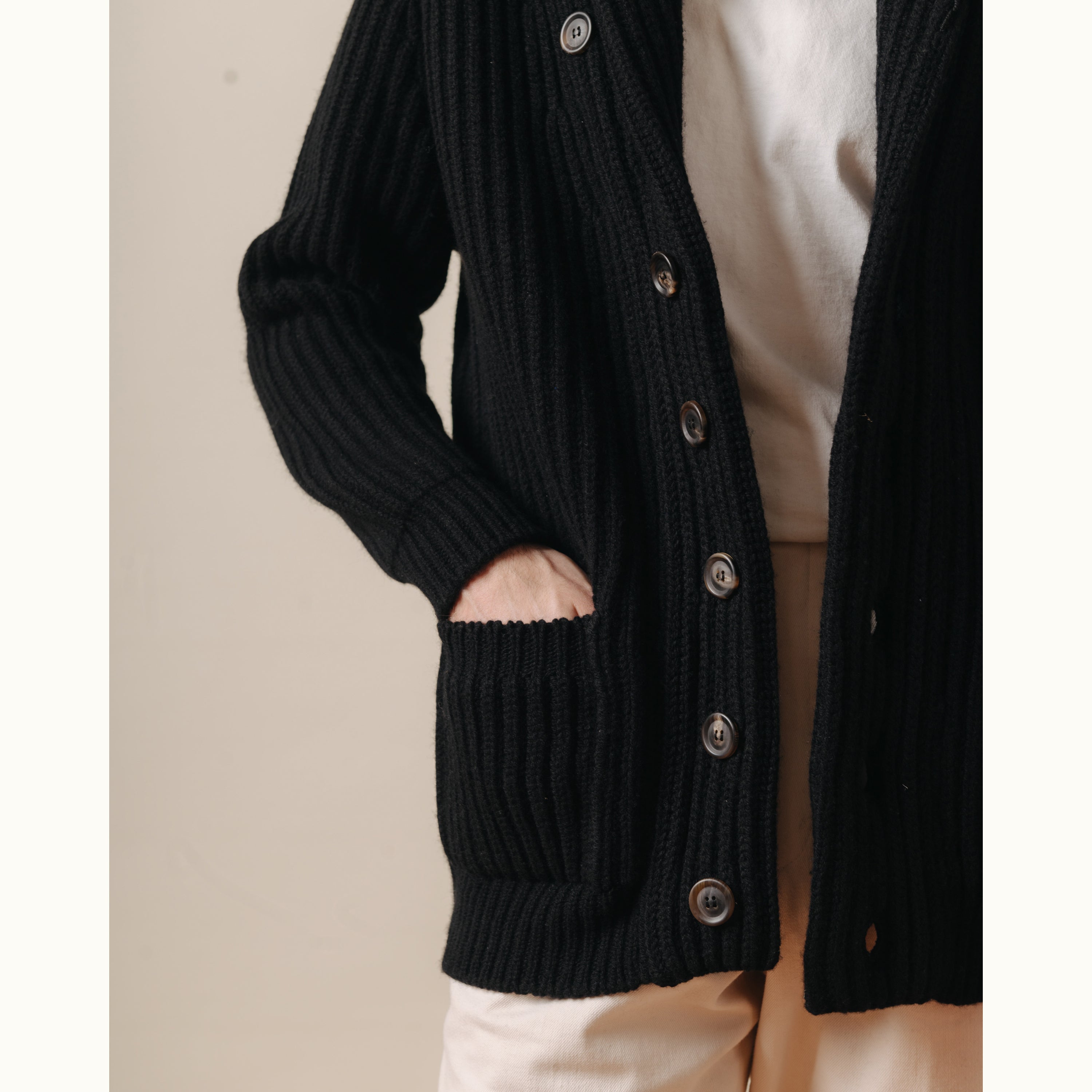 Black Lambswool Shawl Collar Cardigan