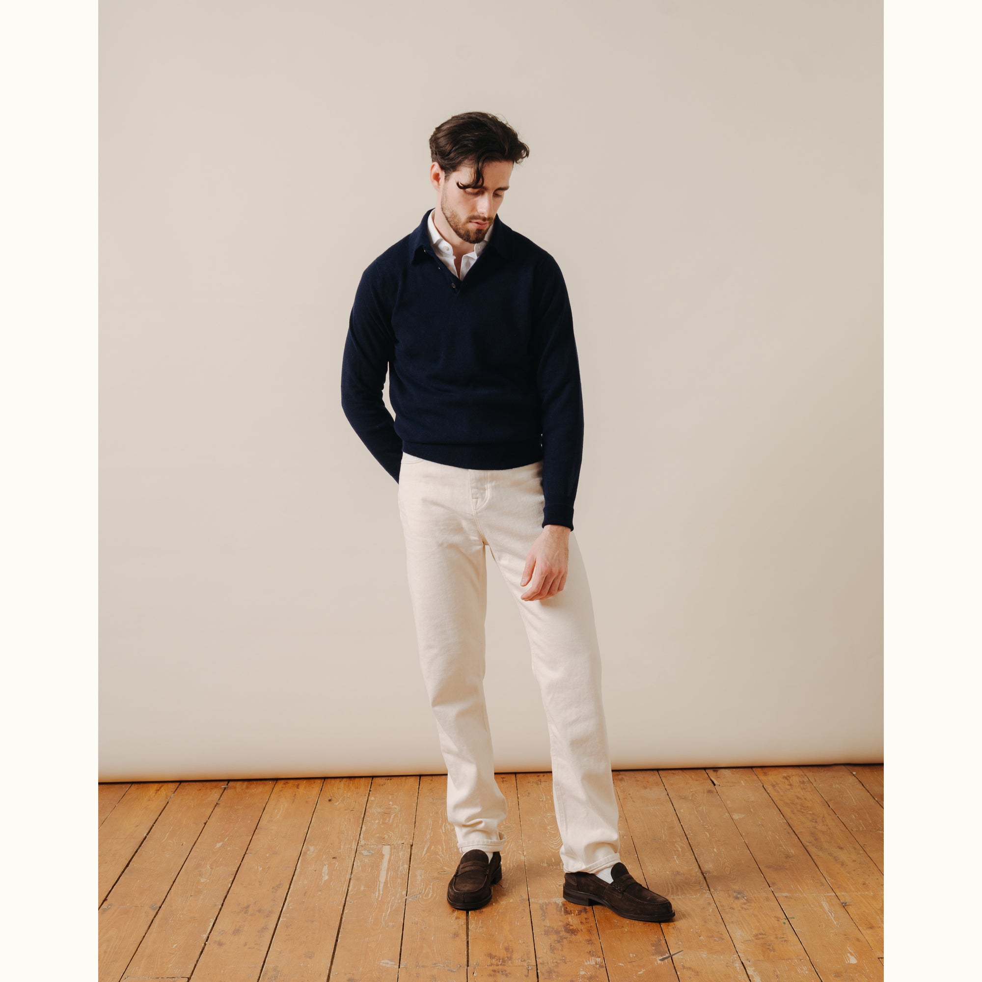 Navy Blue Cashmere Knitted Polo