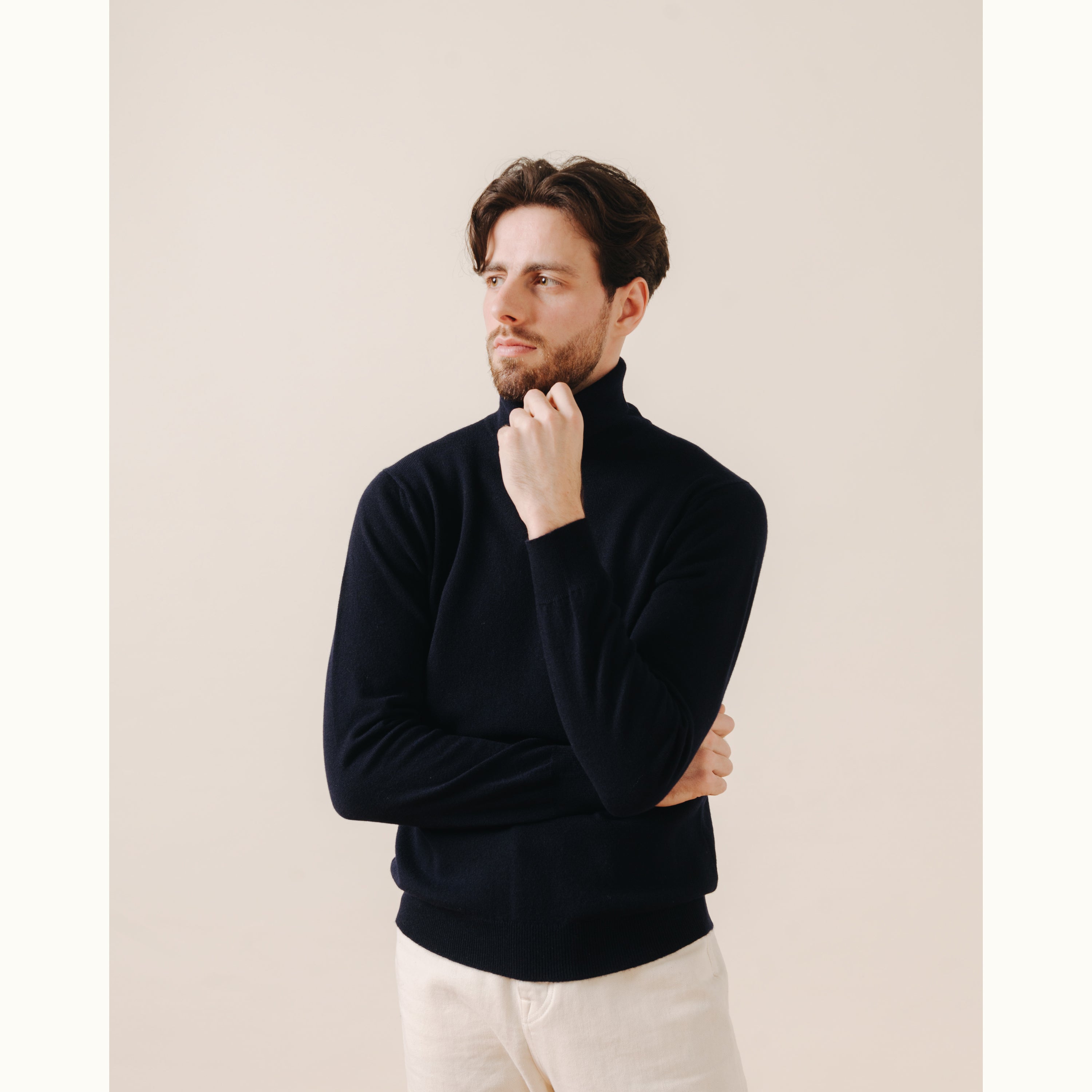 Navy Architect Cashmere Roll Neck